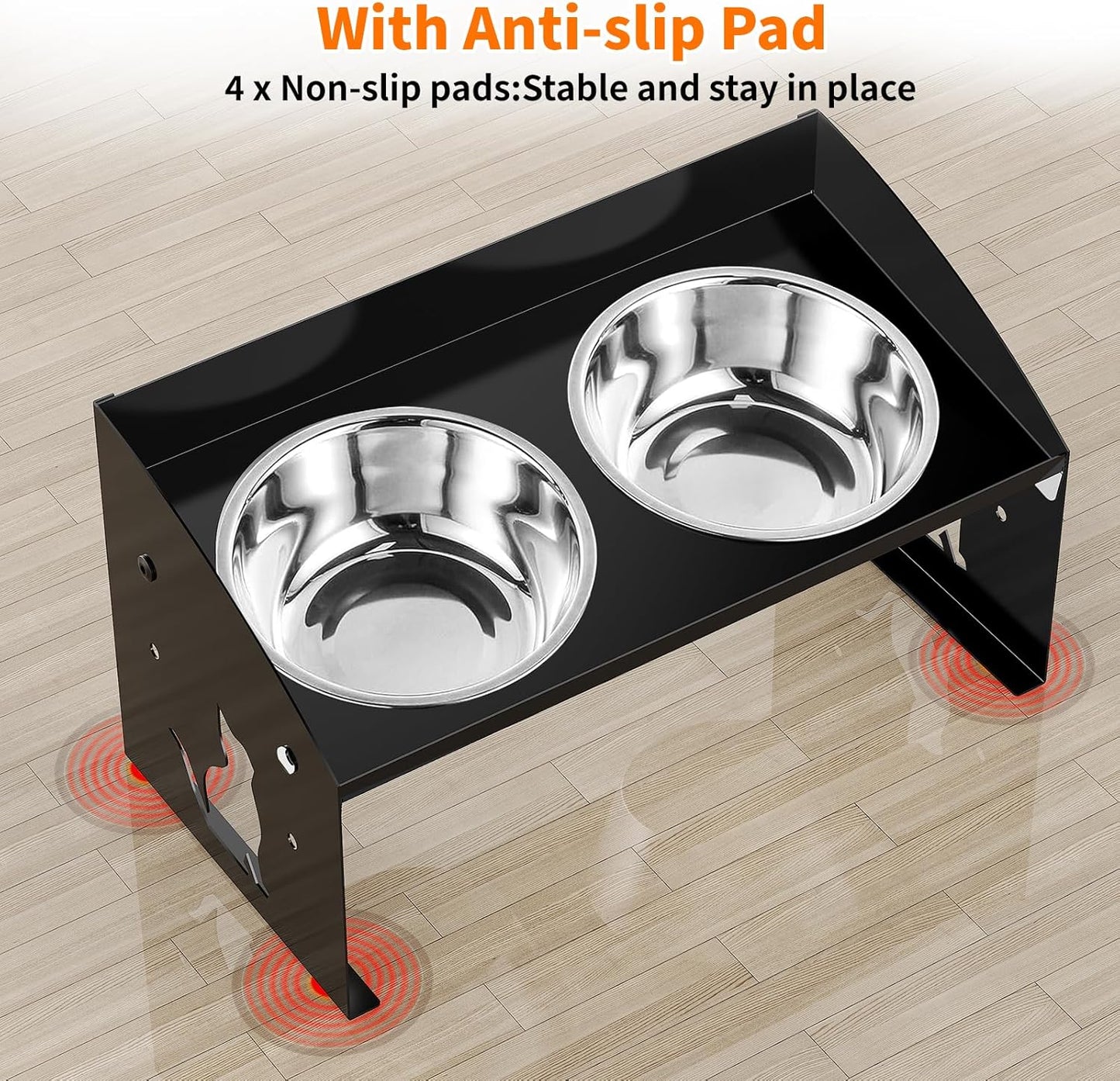 No Spill Raised Cat Food Bowl, 3-in-1 Elevated Dog Bowls with Splash Proof, Adjustable Cute Metal Stand,12° Tilted Anti-Vomiting, Stainless Steel Food and Water Bowl Set for Cats and Small Dogs
