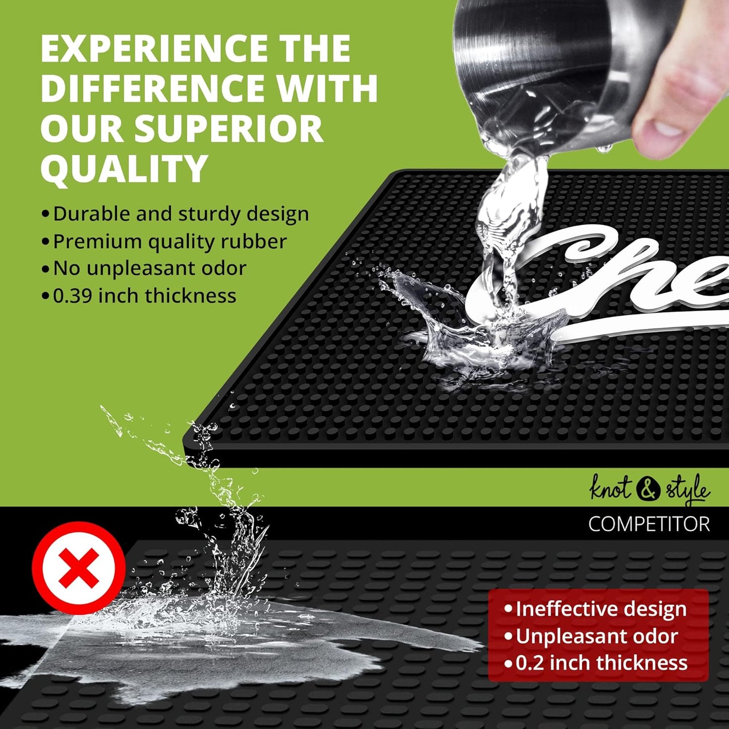 Cheers Bar Mat – Heavy Duty 18"x12" Rubber Bar Mats for Countertop, Non-Slip Bartender & Spill Mat for Home Bar, Cocktail Service & Bar Cart