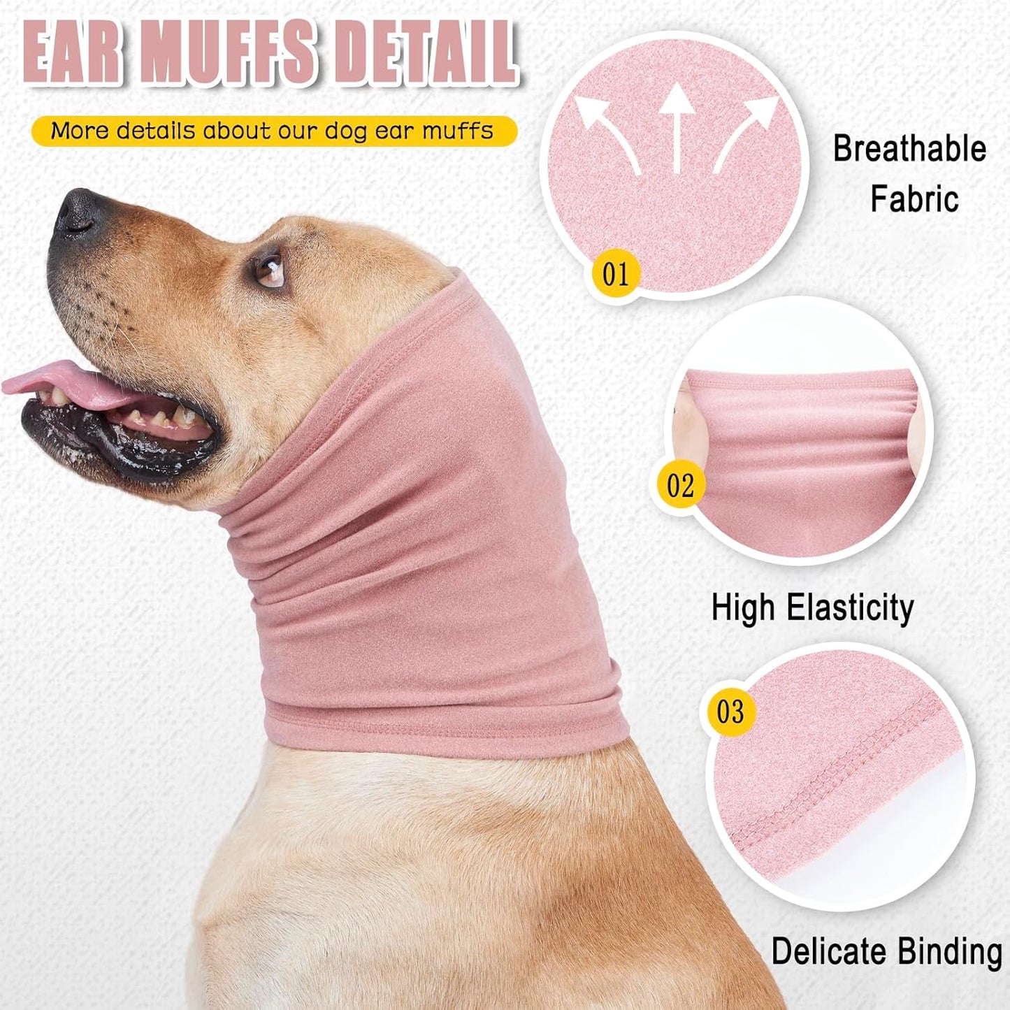 Calming Hoodie for Dogs - Stretchy Dog Ear Cover, No Shake Anxiety Head Wrap Quiet Ears, Pet Snoods for Thunder, Lightning, Fireworks, Vet Visits, Grooming, Rabbit Plush Fabric, Pink M