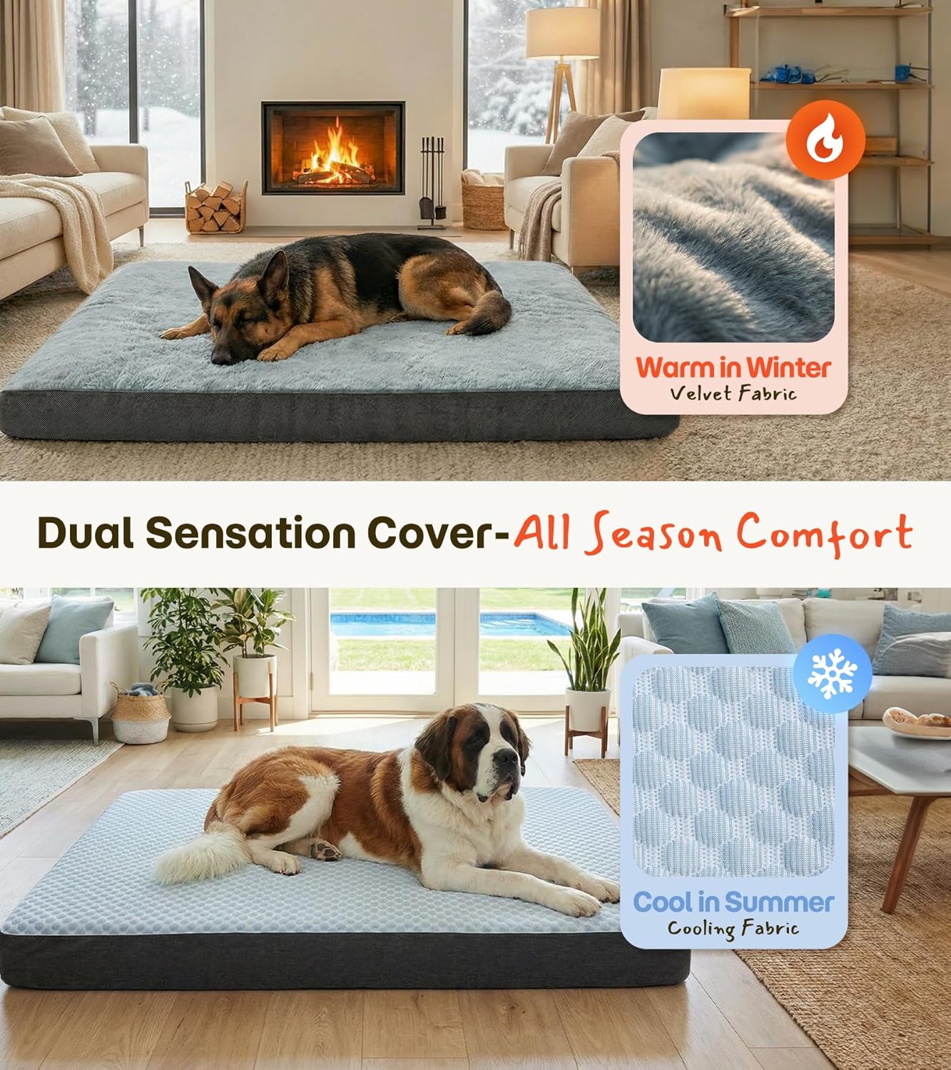 Dog Bed for Crate, Extra Large Cooling Mat for Dogs, Waterproof Dog Bed with Dual Surface Removable Washable Covers, 41 x 27 Inch Pet Bed with Egg Crate Foam