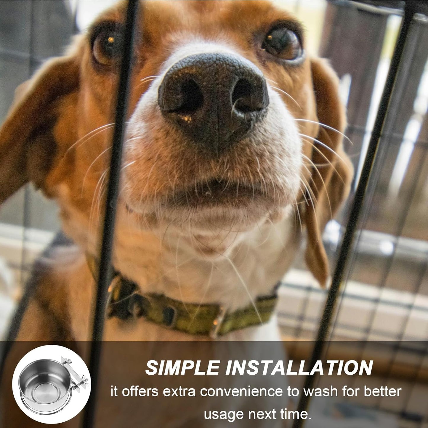 FAVOMOTO Elevated Pet Stand Feeder with Stainless Steel Hanging Dog Food and Water Bowls, Non-Spill Double Bowl Clamp Holder for Small Dog Crates and Kennels, Suitable for Cats and Puppies