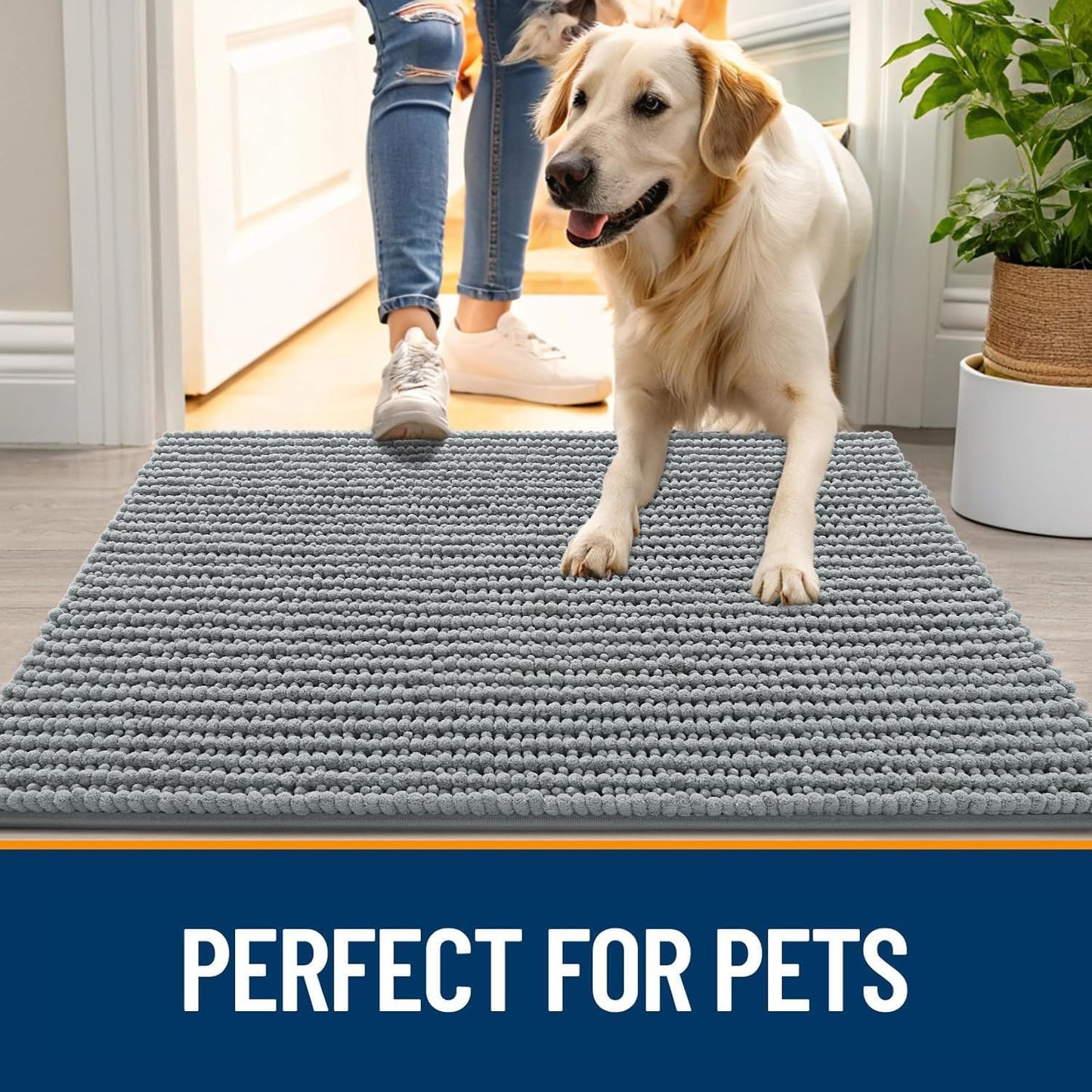 OLANLY Dog Door Mat for Muddy Paws 24x16, Ultra Absorbent Chenille Mud Doormat, Non-Slip Washable and Dirt Trapping Doormat for Indoor Entryway, Quick-Dry Indoor Pet Bed Mats for Dogs, Grey