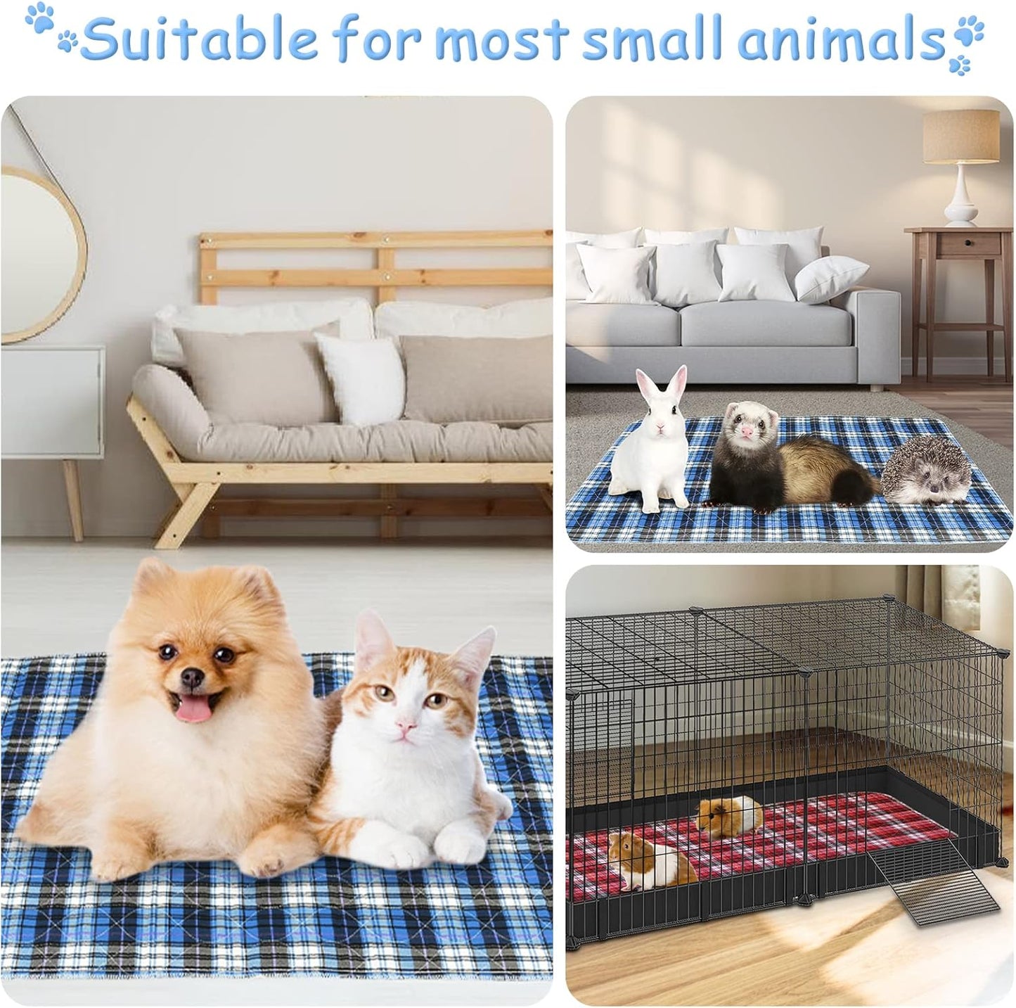 Washable Pee Pads for Small Animal,Waterproof Reusable Puppy Potty Training Pads, Anti Slip Whelping Pads Super Absorbent Cage Liners for Ferrets, Hamsters, Rabbits & All Small Animals (M)