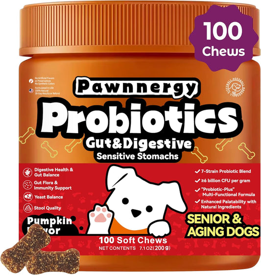 Probiotics for Dogs - Improve Gut Health, Digestive, Immunity, Yeast Balance, Solid Stool - with Prebiotics - Reduce Diarrhea, Gas, Bad Breath, Constipation, Allergy - Ideal for Senior Dogs (5+ Years)