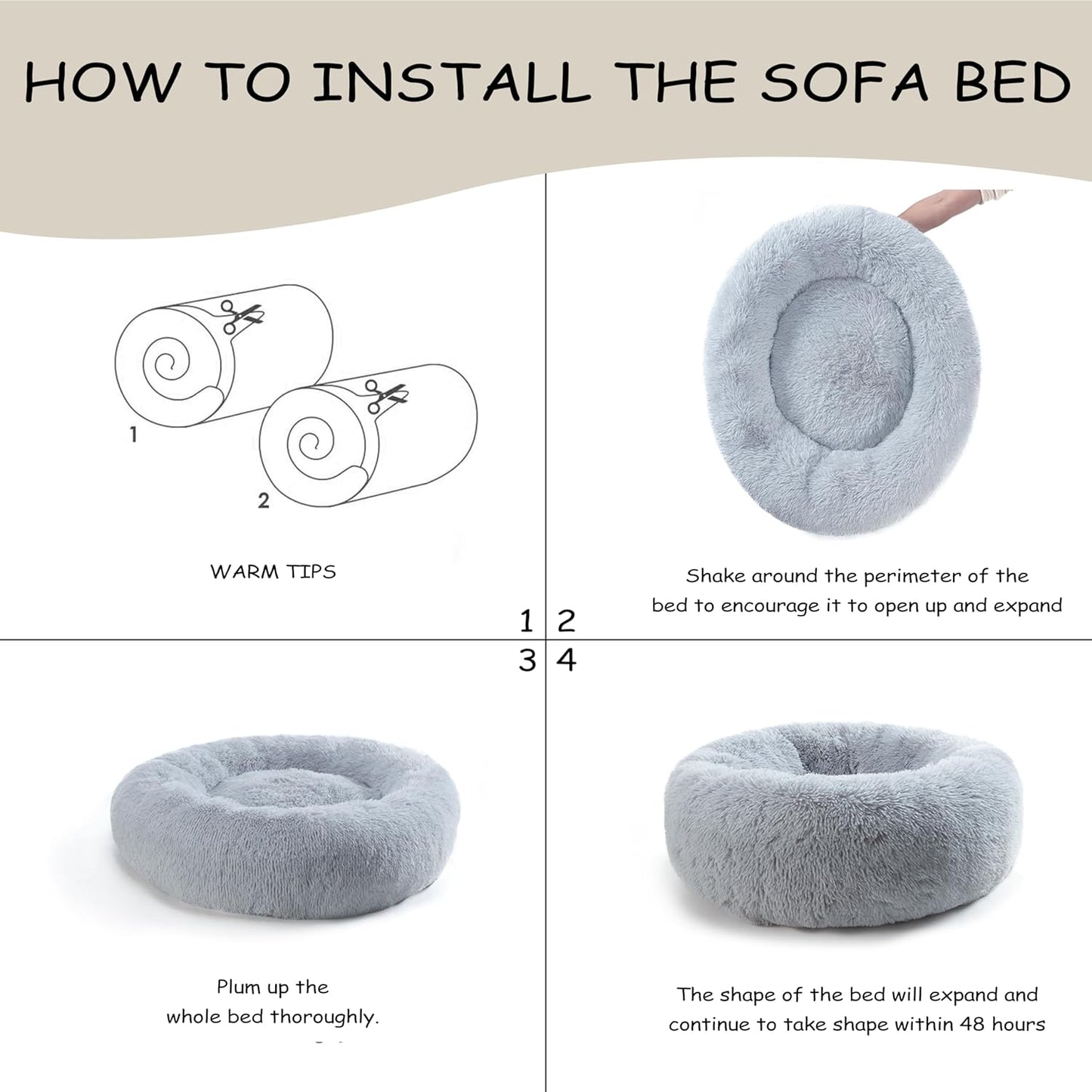 Calming Dog Bed Medium Size Dogs,30'' inch Plush Anti-Anxiety Donut Dog Bed for Medium Large Dogs, Warming Cozy Round Cuddler Nest Pet Bed, Grey