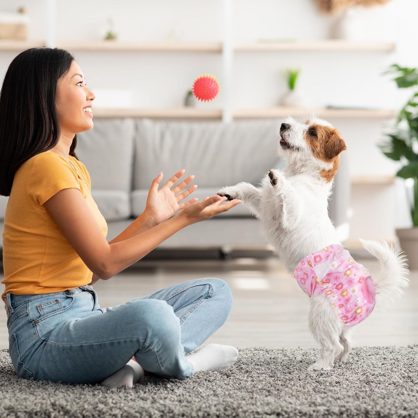 Pet Soft Dog Diapers Female, Disposable Female Dog Diaper, Doggie Diapers for Cat Puppy with Adjustable Foam Tail Hole(Pink,12M)
