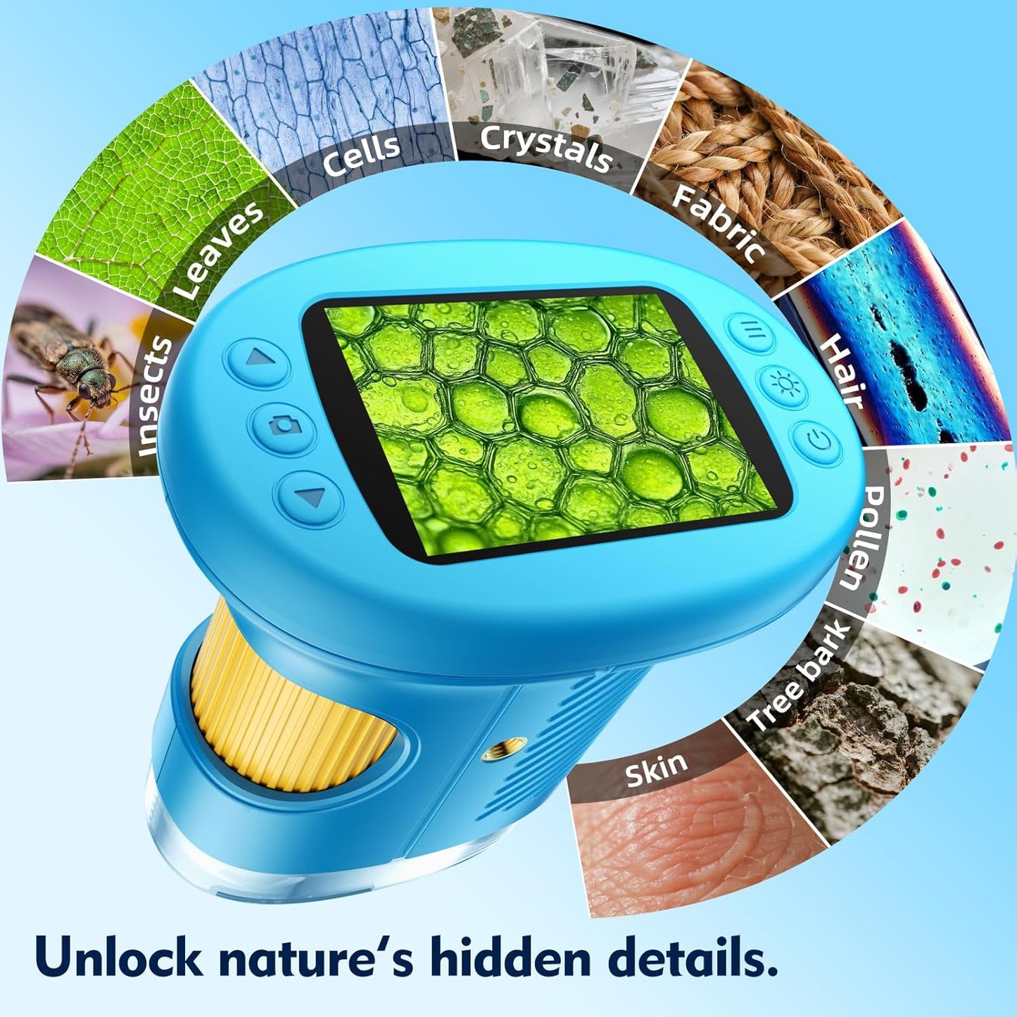 1000X Handheld Microscope for Kids, 4K 2.4" Screen Digital Kids Microscopes with 12 Slides, Portable Edu Toys Gifts for Age 3 4 5 6 7 8 9 10 11 12 Year Old Boys Girls Children Students(Blue)