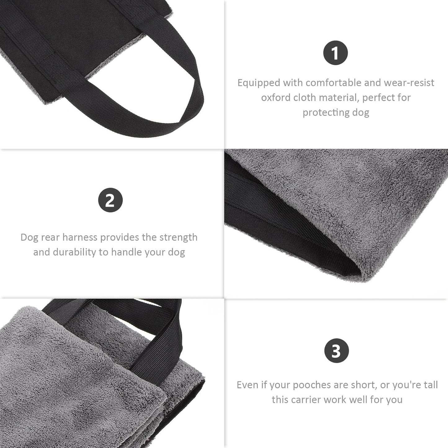 FAVOMOTO Dog Sling Harness for Injury, Portable Hip Support Pet Lift Strap with Comfortable Adjustable Design, Gray Rehabilitation Aid for Dogs and Cats