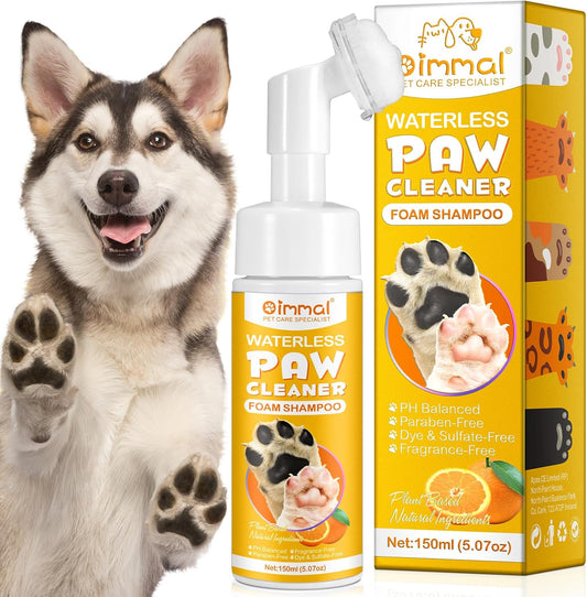 Clean Paws - No-Rinse Foaming Cleanser Paw and Foot Cleaner – Gentle and pH Balanced to Provide a deep Clean Safe for All Dogs and Cats | Portable Bottle with Silicone Bristle Brush