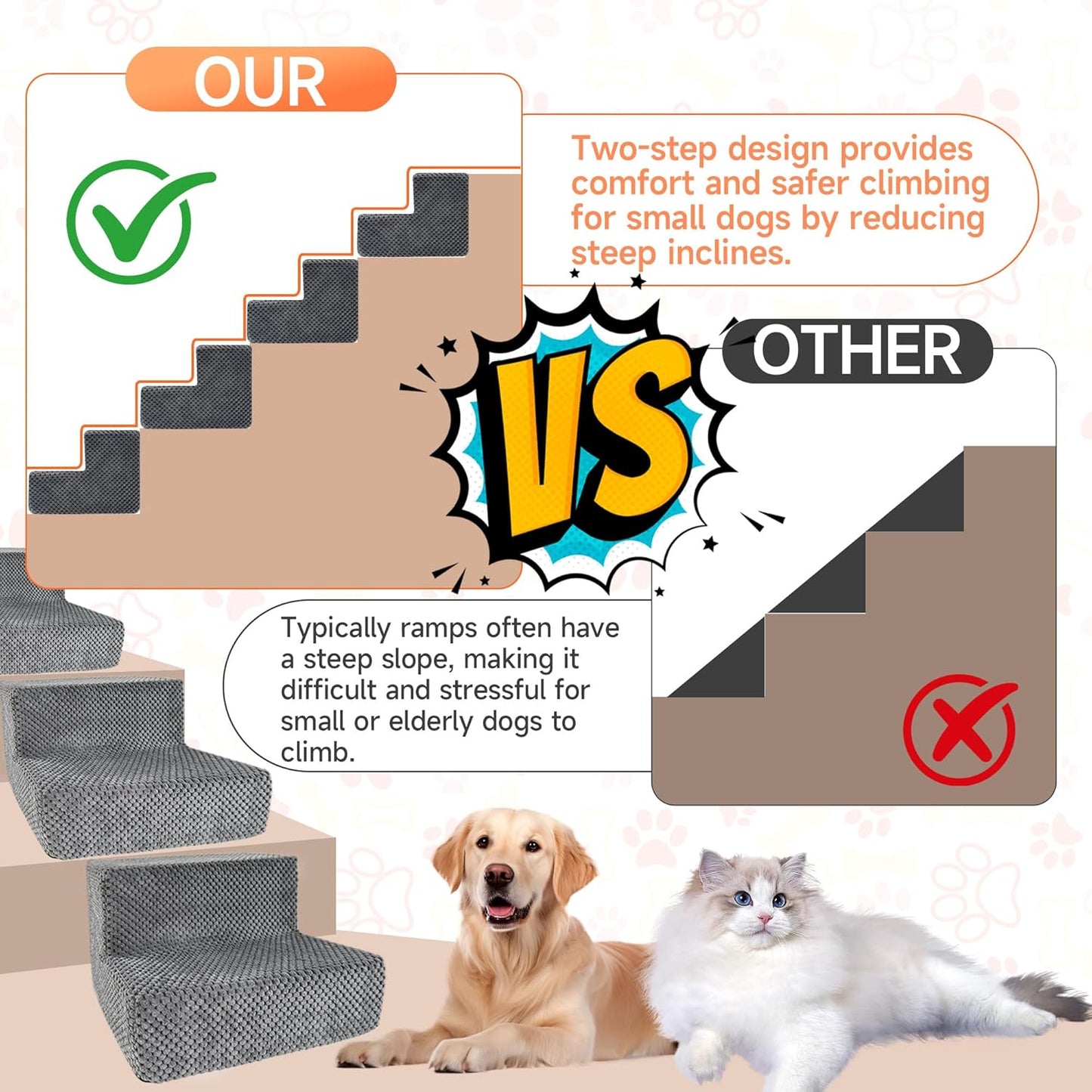 6 Packs 2-Step Dog Ramp for Stairs with High-Density 50D Foam Non-Slip Pet Steps Safer Than Traditional Ramps Supportive Dog Stairs for Small Dogs, Cats, Senior or Injured Pets