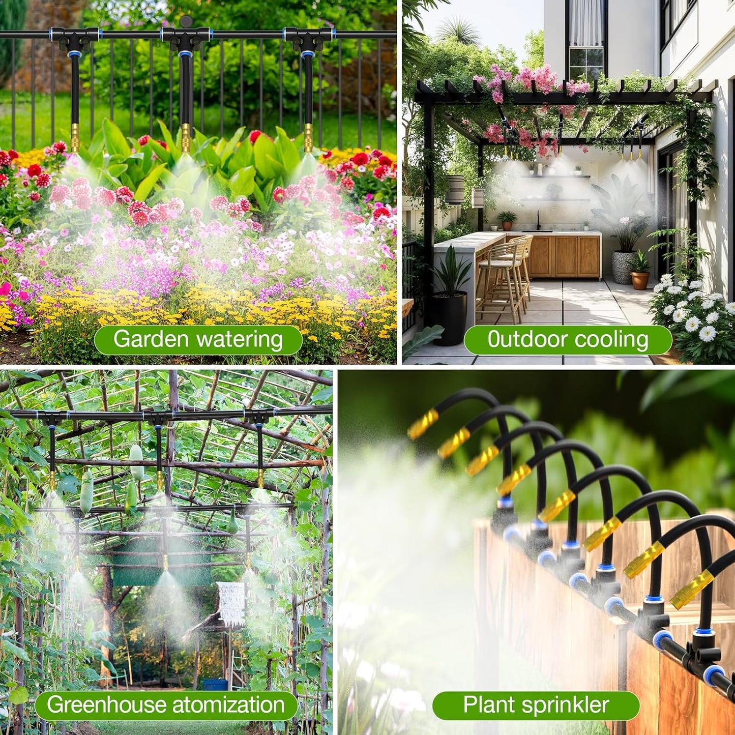 MIXC 100Ft 1/4" Drip Irrigation System,2026-Upgrade Garden Irrigation Kit with 16pcs Adjustable Copper Nozzles,Automatic Atomizing Watering Sprinkler System for Outdoor,Raisedbed,Lawn,Greenhouse