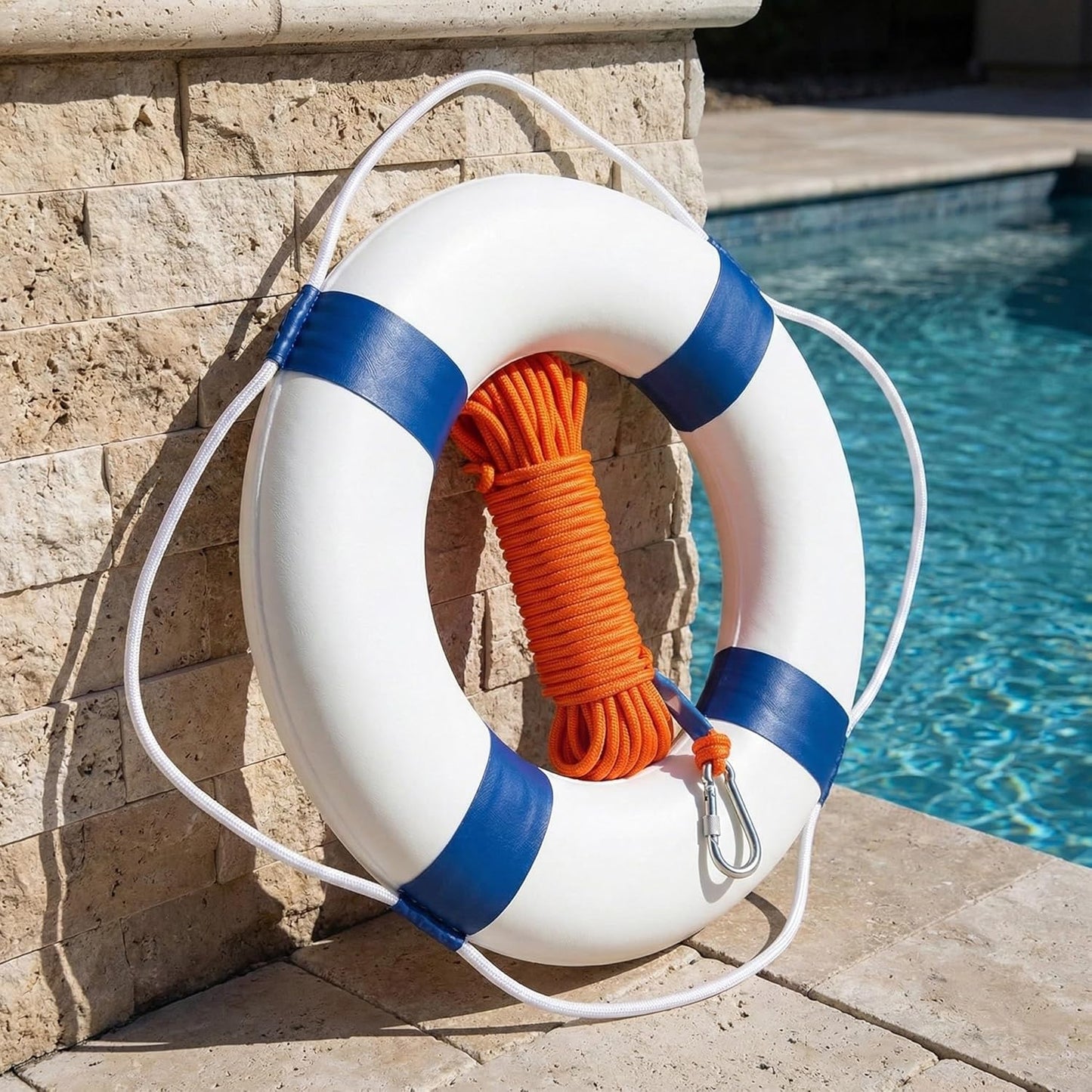 20 Inch / 50cm Pool Safety Life Preserver Throw Ring Buoy- Swim Foam Rings for Swimming Pool Wall Decoration with 98.4FT Water Floating Lifesaving Rope