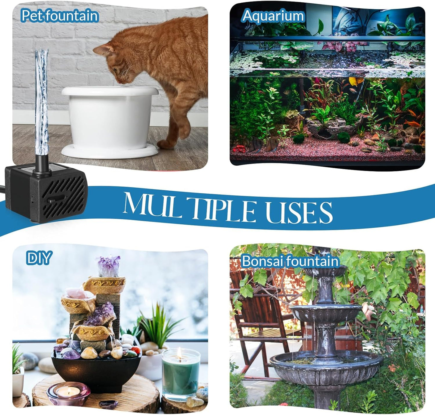 Lounsweer 4 Set 50 GPH 3W Mini Submersible Water Pump Quiet Submersible Fountain Mini Aquarium Pump with 3.3 ft Tube for Fish Tank, Aquariums, Pond, Pets Fountain Hydroponics
