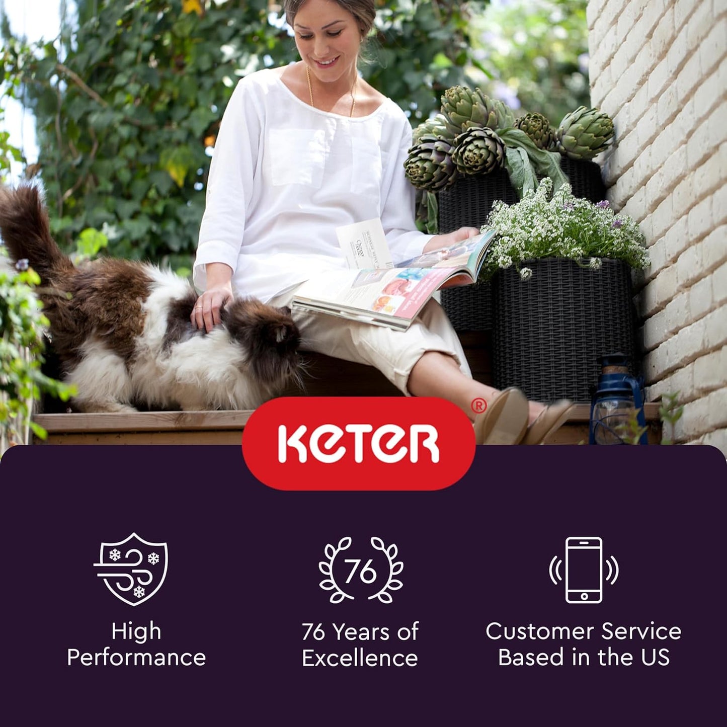 Keter Cylinder Set of 3 Rattan Resin Planter for Indoor and Outdoor Plants Ideal Decorative Planter for Porches and Patio Decor, Black
