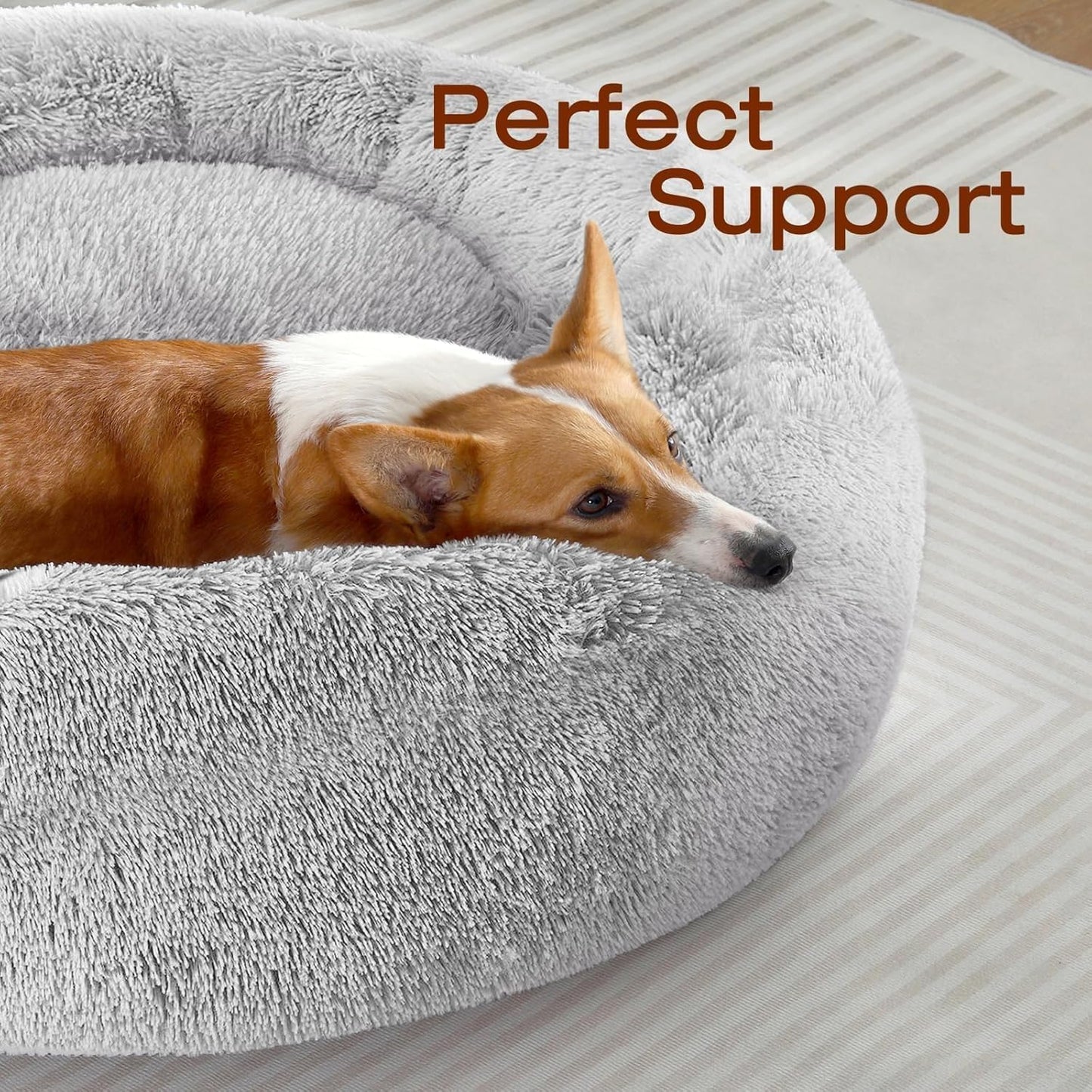 JOLLYVOGUE Dog Bed, Calming Anti-Anxiety Large Dog Bed, Fluffy Donut Cushion for Medium and Large Pets (27"/30"/36")
