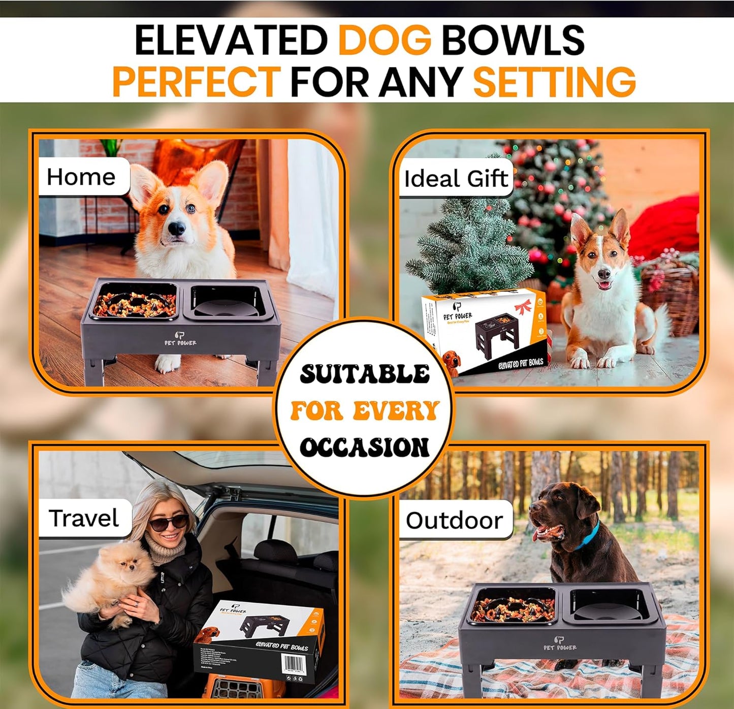 Dog Bowls Elevated Large Breed, Raised Dog Bowl Stand with 4 Adjustable Height, Slow Feeder Dog Bowls & No-Spill Water Bowl for Small, Medium, Large Dogs