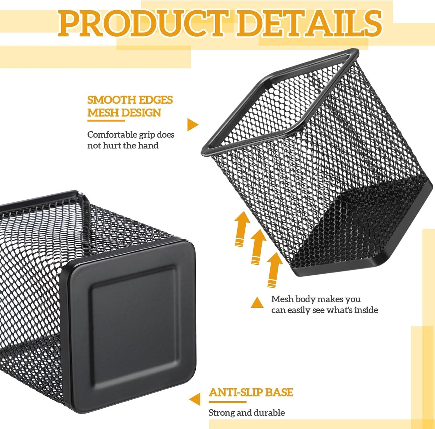 6 Sets Pegboard Cups with Hooks Pegboard Pencil Holder Bin Organizer Black Square Peg Board Accessories Metal Pencil Holder Cup for Home Office Workbench Craft Room Workshop Garage Tool
