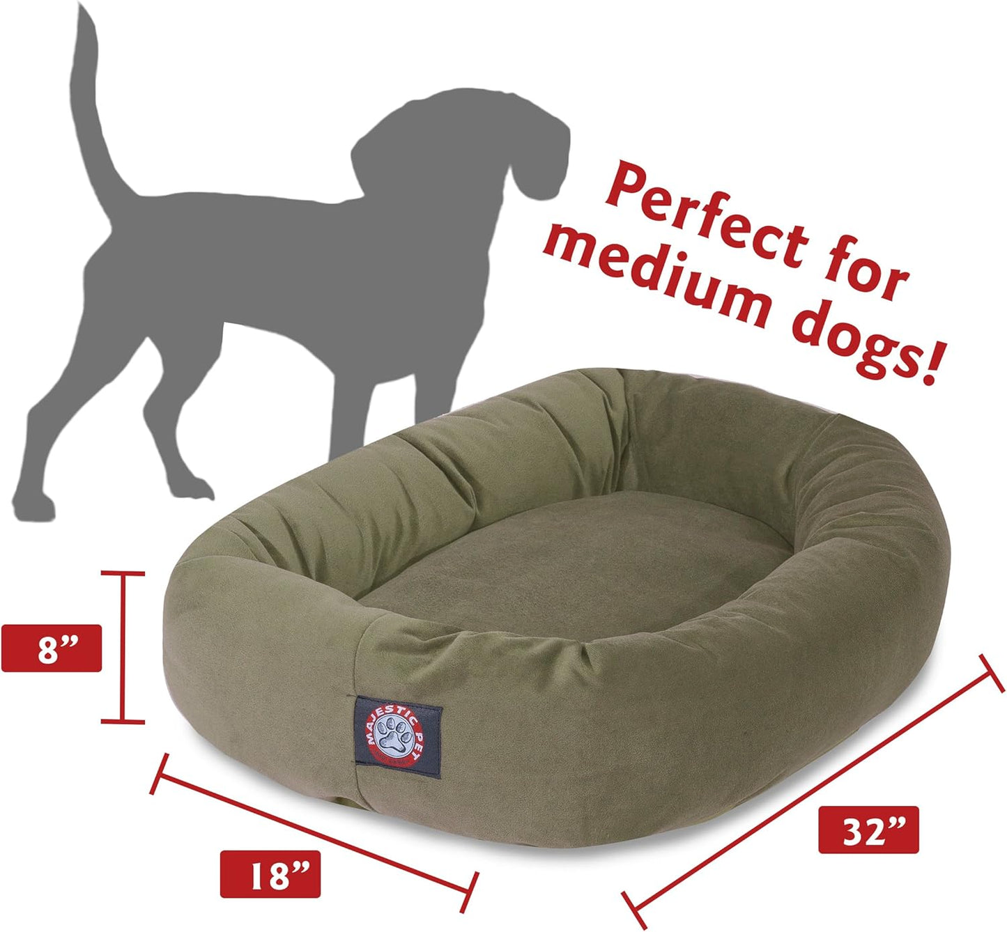 Majestic Pet 32 Inch Suede Calming Dog Bed Washable – Cozy Soft Round Dog Bed with Spine Support for Dogs to Rest Their Head - Fluffy Donut Dog Bed 32x23x7 (Inch) - Round Pet Bed Medium – Sage
