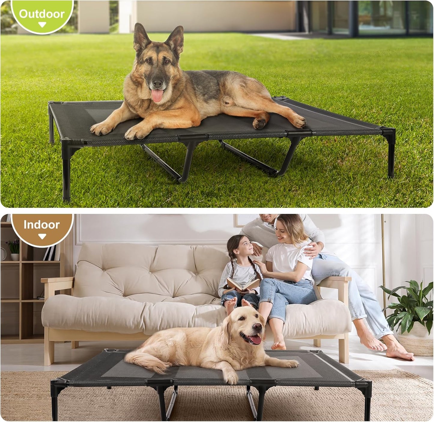 petizer 36" Cooling Elevated Dog Bed for Large Dogs - Waterproof & Breathable Outdoor Camping Dog Bed, Heavy Duty Raised Dog Cot with Support Bars, Holds Up to 120LBs