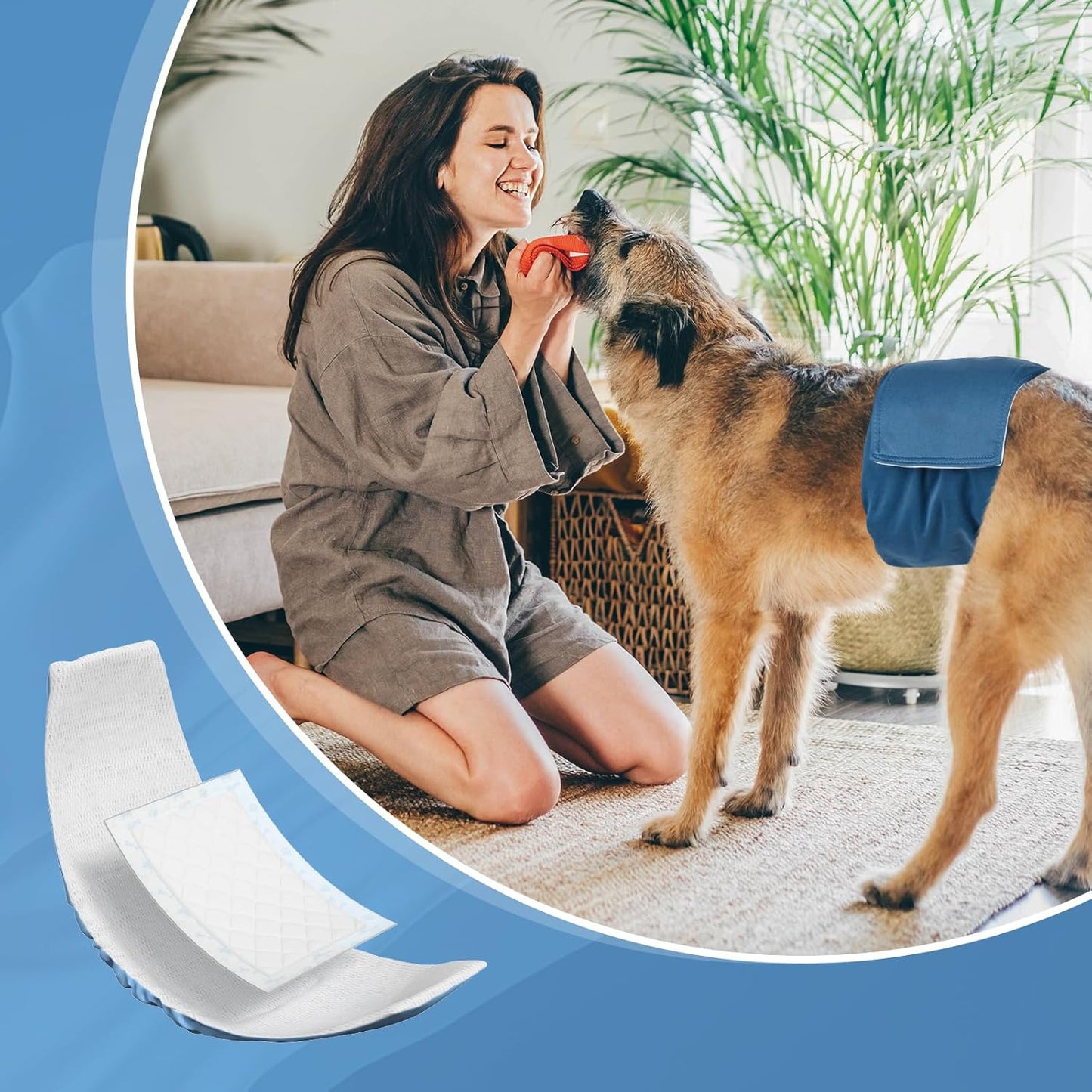 MICOOYO Disposable Dog Diaper Liners Booster Pads for Female and Male Dogs, Super Absorbent Doggie Diaper Insert Fit Most Washable Reusable Dog Diapers, Pet Belly Bands, Warps (Blue,S,50Count)