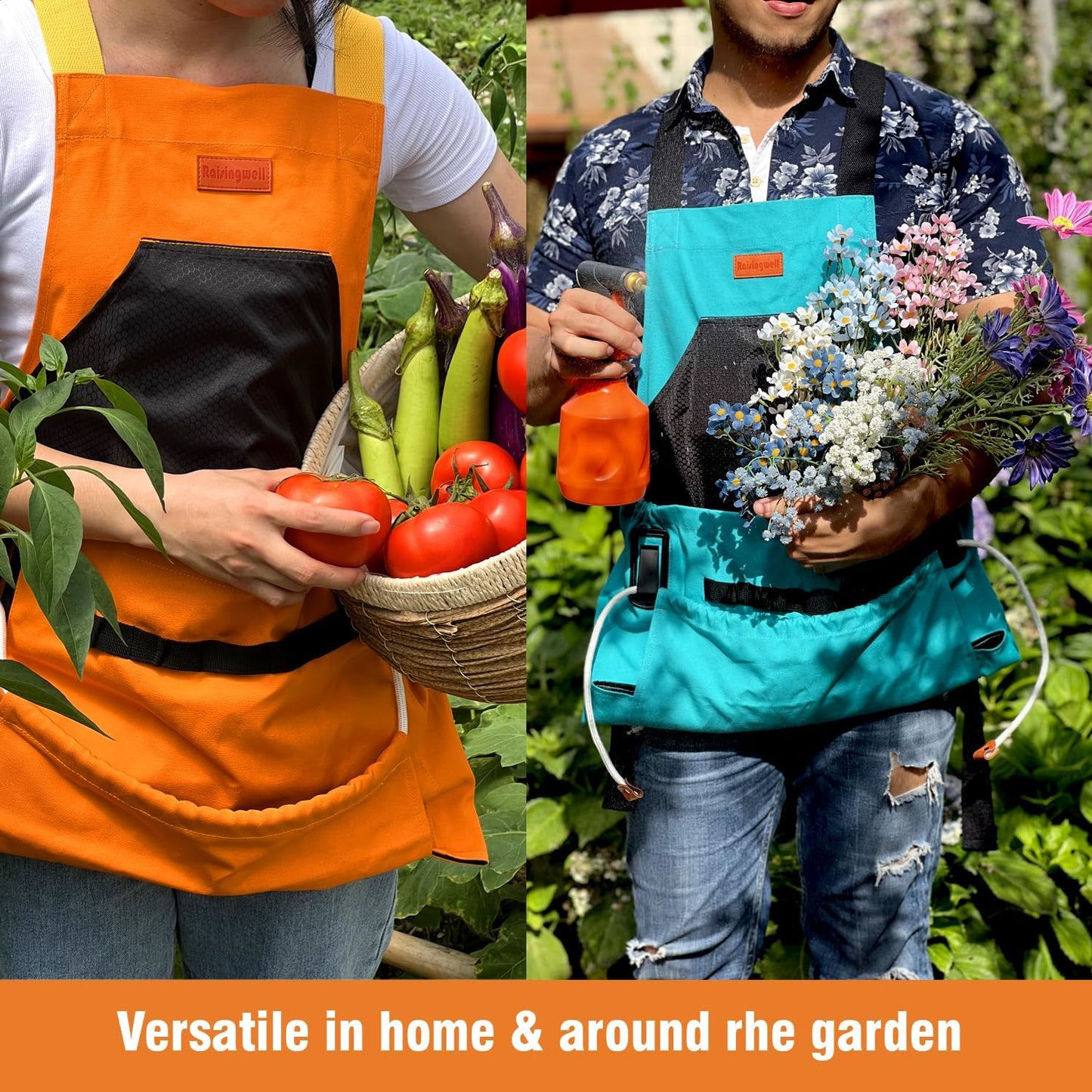 Gardening Apron with Pockets for Women, Adjustable, Washable, Garden Harvest Pouch with Quick Release Pockets