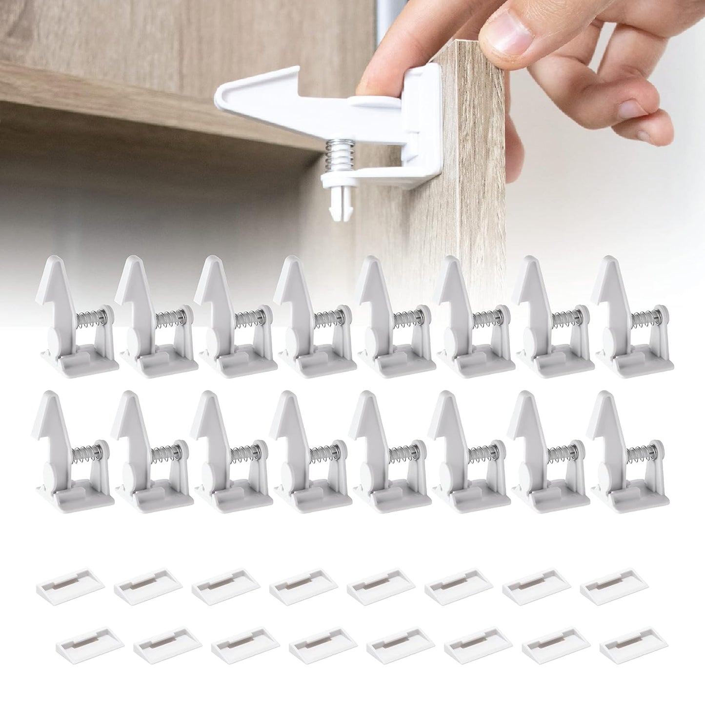 Inaya 16-Pack Cabinet Locks (Standard Length), Child Safety Latches - Baby Proofing Cabinets and Drawer Locks - 3M Adhesive - No Drilling & No Tools Required - Child Proof Your Home