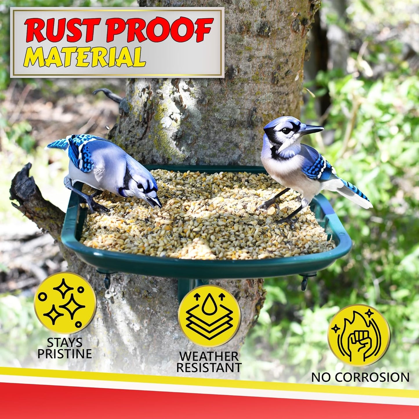 Outdoors Bird Feeder - Tray for Wild Birds and Squirrels for Outside - Cardinal, Finch, Thistle Bird, Woodpecker, Bluebird and More - Outdoor Feeding Station for Garden and Yard - Heavy Duty Platform