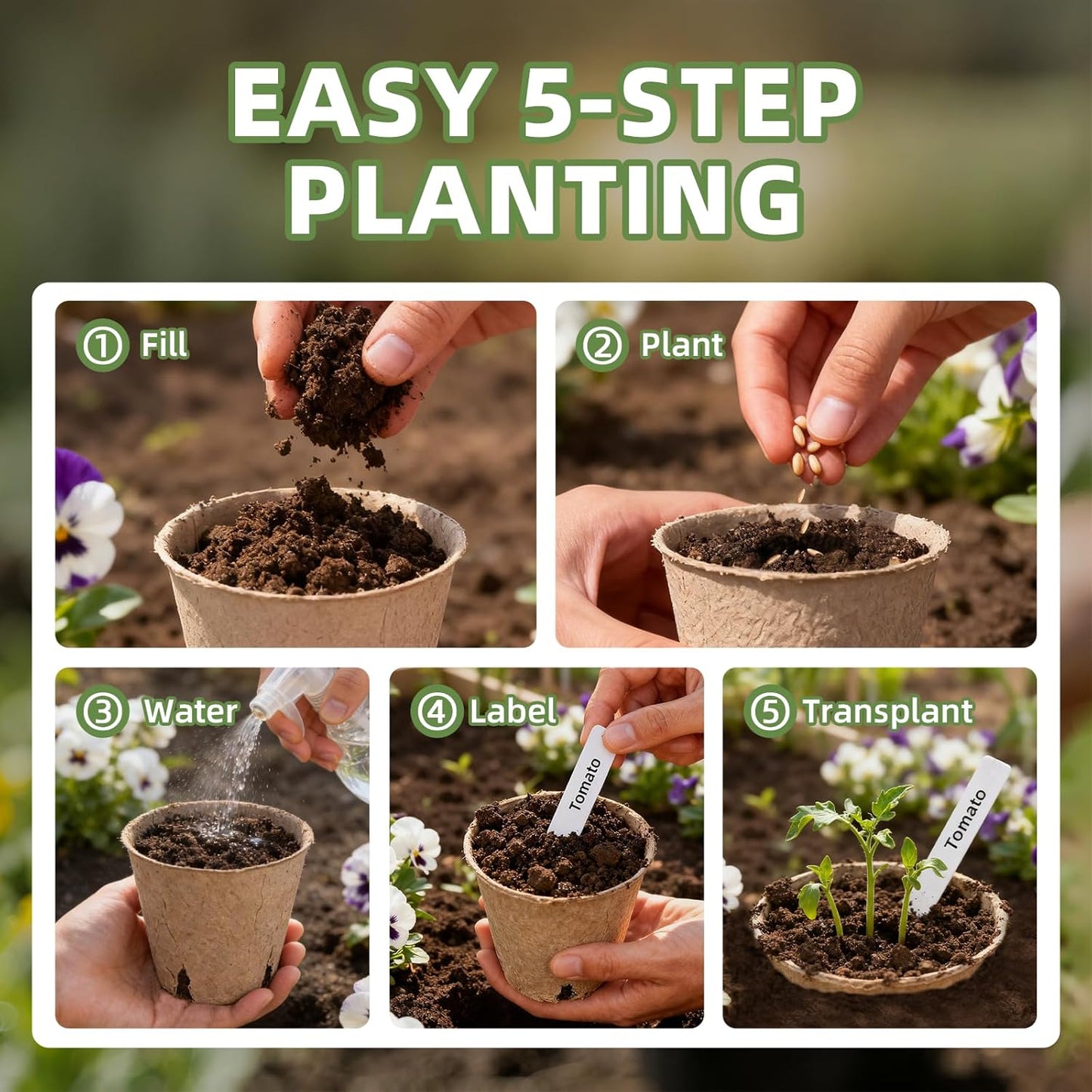 70Pcs Biodegradable 4” Peat Pots with 70Pcs Plant Labels, Biodegradable Seed Starter Pots with Drainage Holes, Nursery Pots for Seedlings, Herbs, Vegetables, Flowers, Gardening Kit