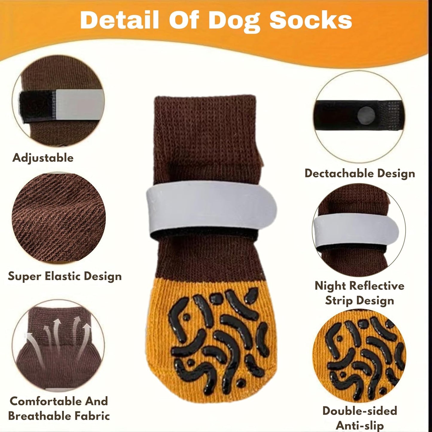 Double Sides Non-Slip Dog Socks to Prevent Licking Paws - Anti-Slip, Strong Traction for Paw Protector, Senior Dogs, Hardwood Floors, Dog Booties with Extra Thick Grippy Socks - Size Medium (4 Socks)