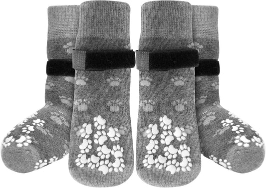 Anti-Slip Dog Socks Prevent Licking Paws,Dog Socks with Grippers for Senior Dogs Walk on Hardwood Floor,Dog Grippers with Strong Traction,Dog Essentials,Grey 2 Pairs,S