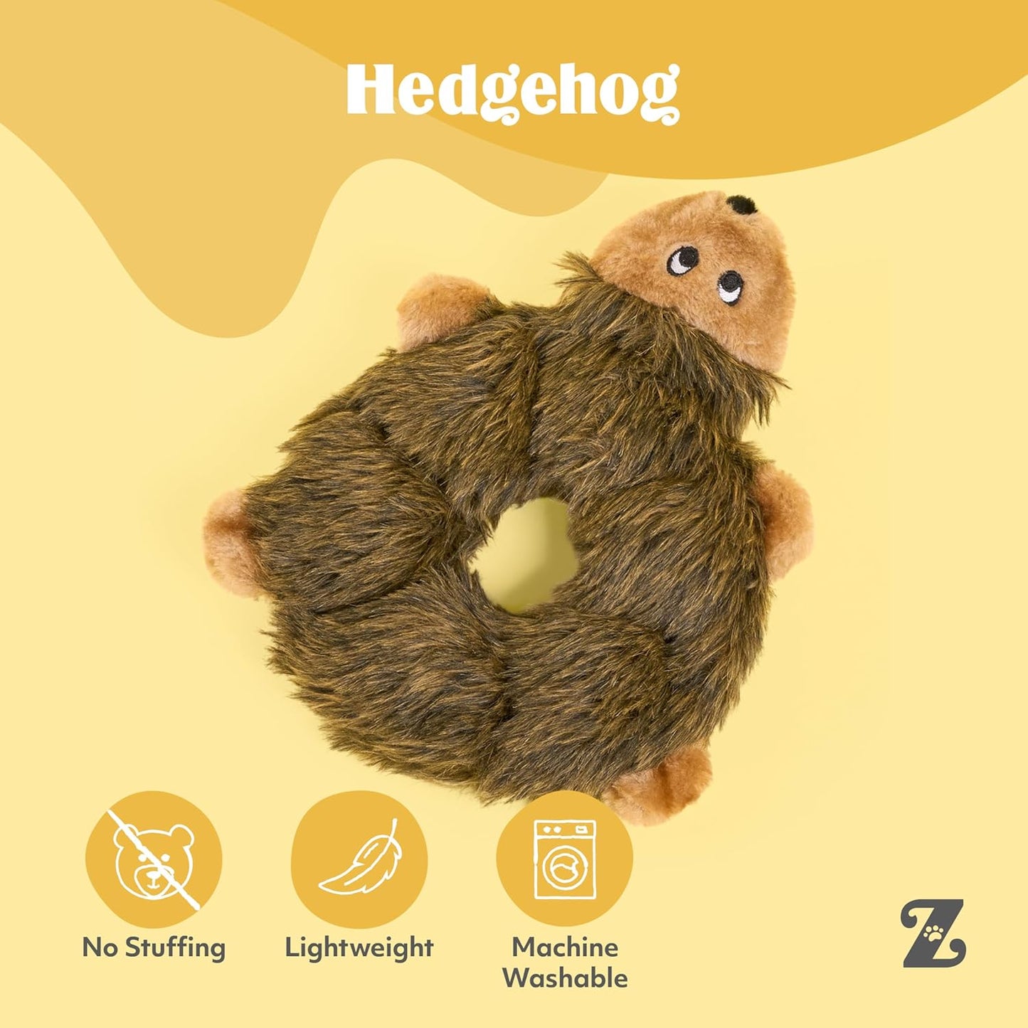 ZippyPaws Loopy - No Stuffing Dog Toys to Keep Them Busy, for Small, Medium, & Large Dogs, Squeaky Pet Toy for Boredom, Unstuffed Chew Toy, Soft Plush Puppy Products, Hedgehog - 10"