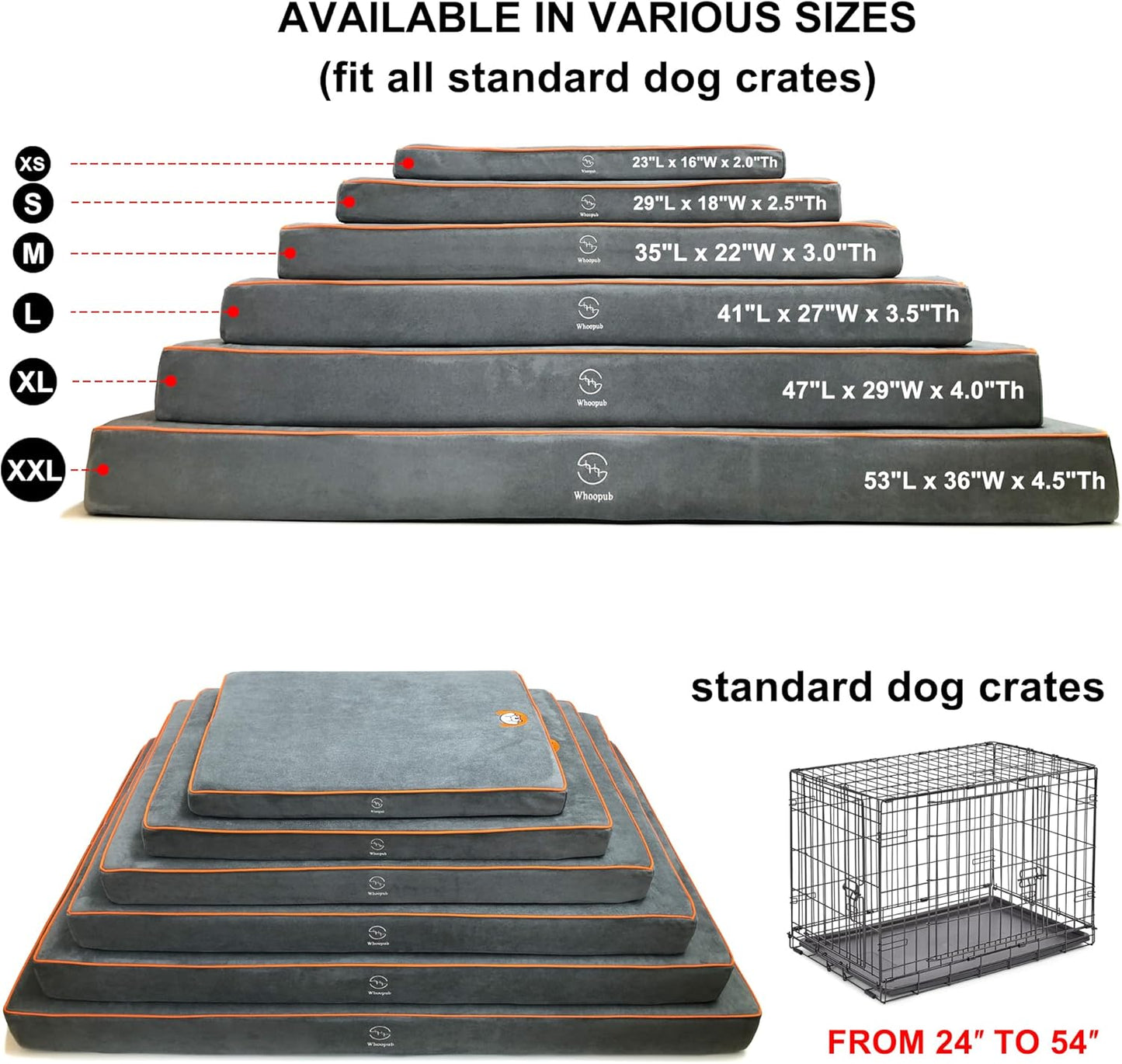 Hard-Wearing Orthopedic Dog Bed for Crate, 23x16 Inch, Made of Memory and HR Foam, Two-Sided Use, Providing Soft and Relatively Hard Support, with an Extra Inner Waterproof Protector (Gray)