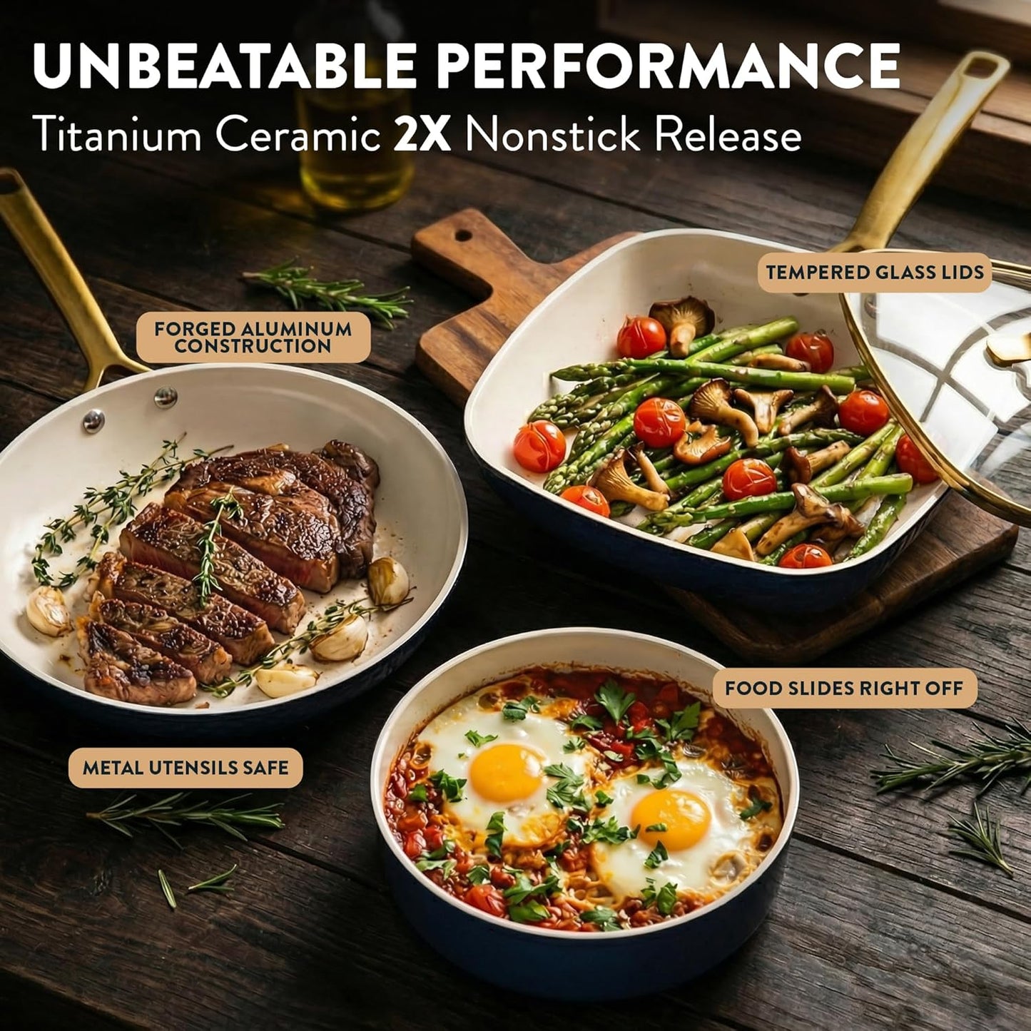 Gotham Steel Hammered 20Pcs Ceramic Cookware Set, Induction Pots and Pans Set Non Stick with Deep Fry Pan, Steamer, & Bakeware, Non Toxic PFOA PFOS Free, Oven & Dishwasher Safe