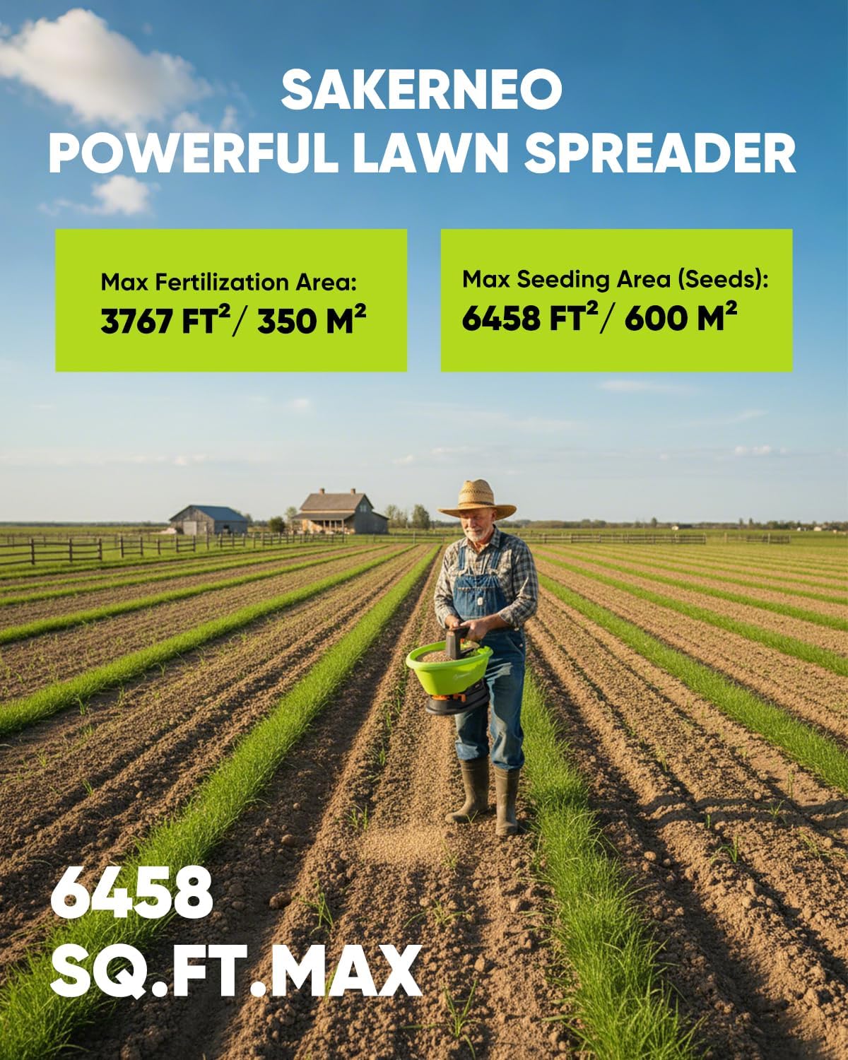 Handheld Lawn Spreader - 7.2V Battery Powered Seed & 135° Fertilizer Spreader, 3L Large Capacity for 6400 Sq.Ft, 7 Settings & 5 Angles, Rechargeable Grass Seeder for Even Lawn Care