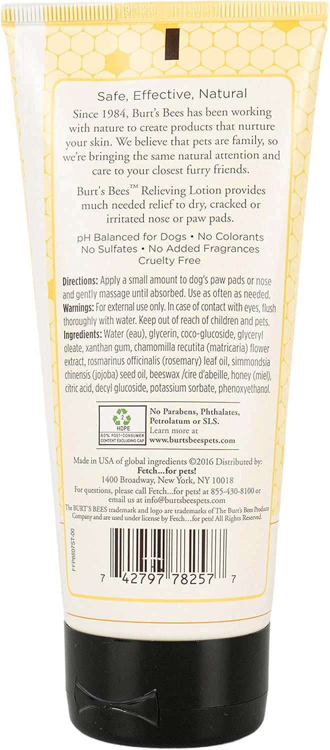 Burt's Bees for Pets Care Plus+ Naturally Derived Hydrating Dog Grooming Paw & Nose Lotion- Dog Paw & Nose Lotion for Relieving Rough Paw Pads and Noses - Made in The USA, 6 Oz