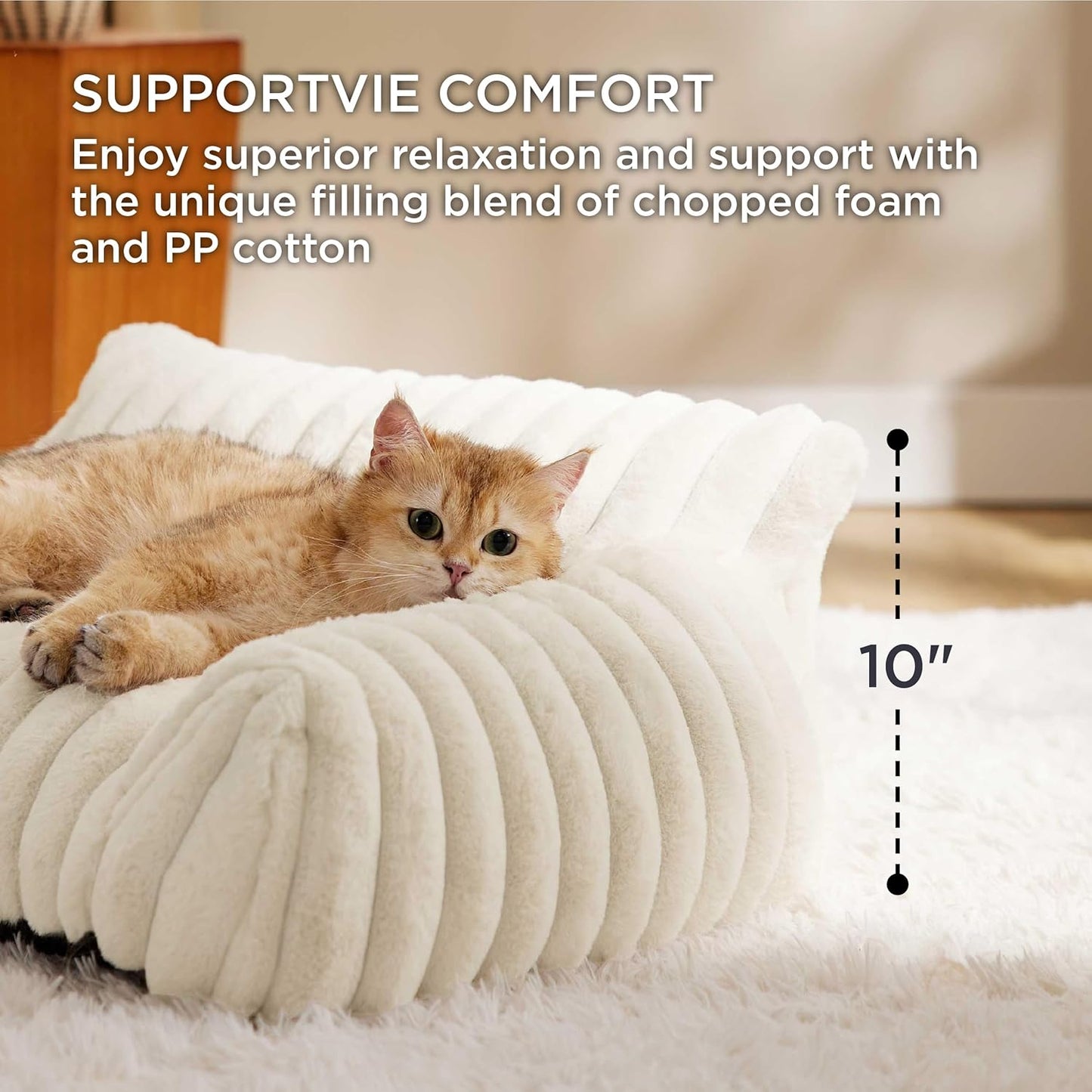 Bedsure ComfyFleece™ Cute Cat Couch for Pets - As Seen on TV on Good Day New York, Small Medium Dog Bed, Supportive Couch Bed for Small Dogs, 30 Inch, Cream