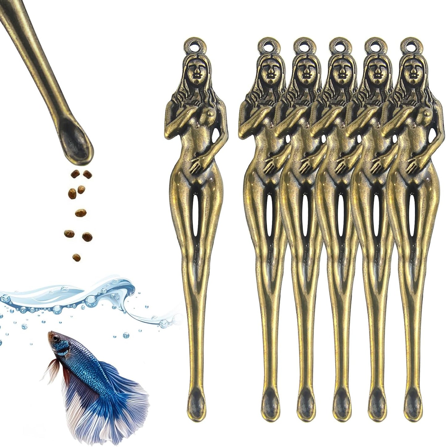 Betta Food Spoon Mini - Tiny Feeding Tool Holds 6-10 Fish Food Pellets Per Scoop, Prevent Overfeeding & Easy Clean Aquarium Tool, Betta Fish Tank Accessories,6Pcs, Brass