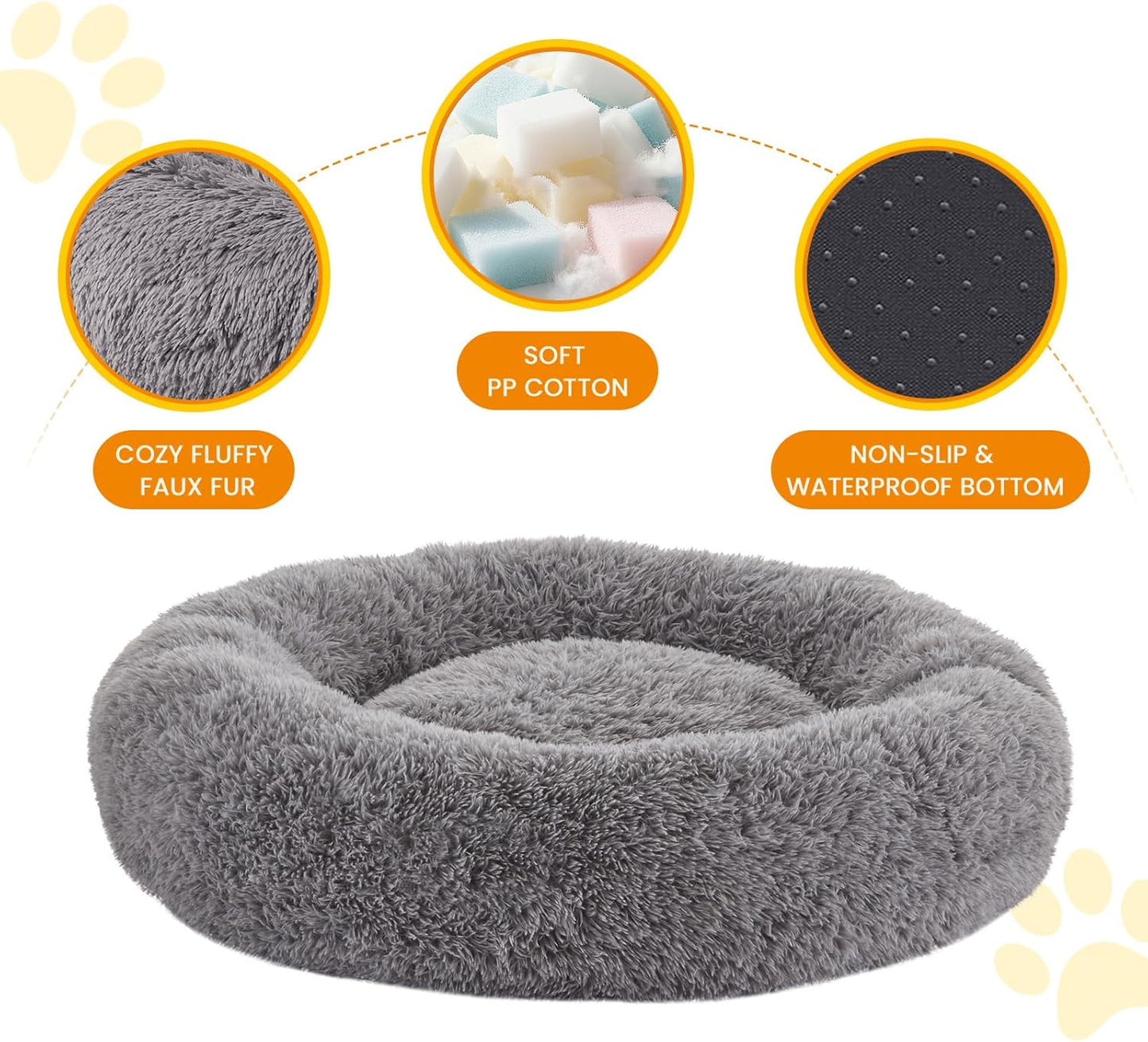 Calming Dog Beds for Large Dogs, Faux Fur Donut Cuddler Dog Bed, Round Fluffy Pillow, Washable Pet Bed for Dogs Up to 80Lbs, 36inch