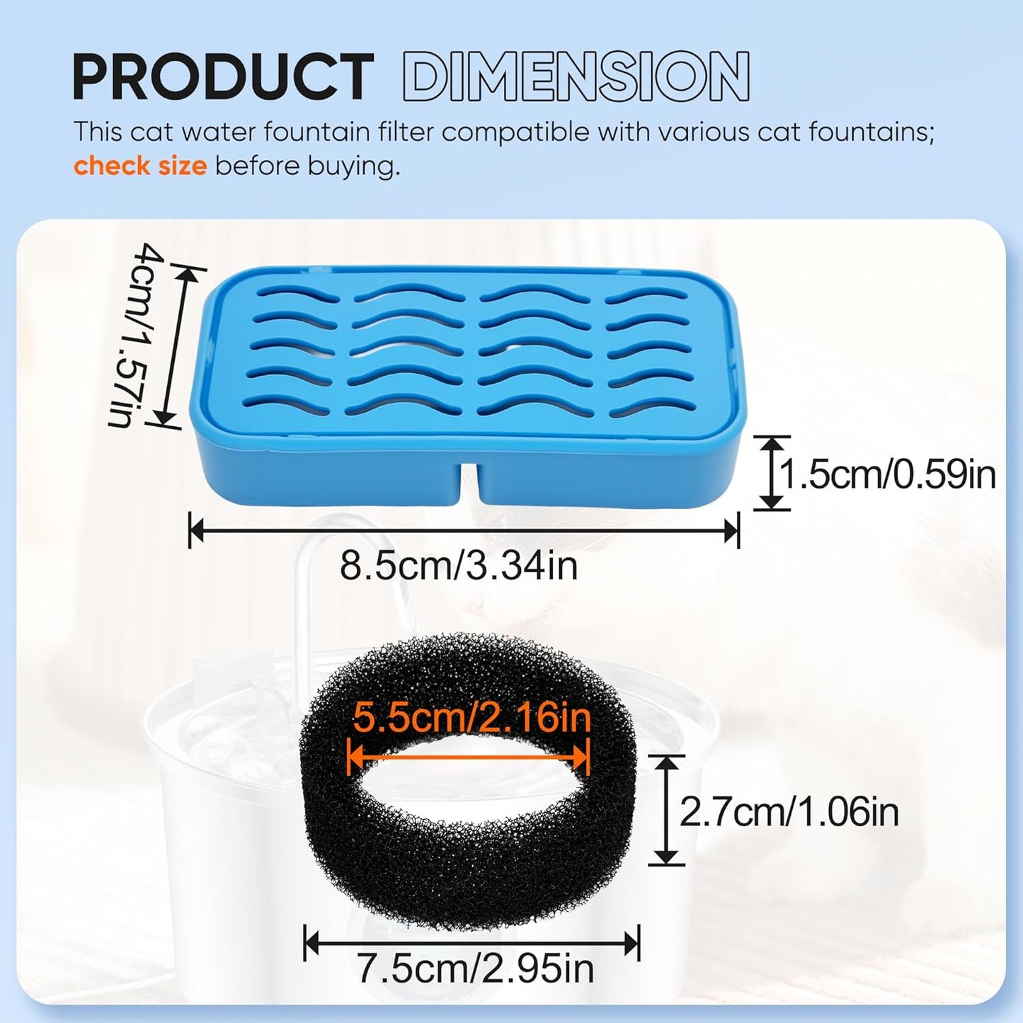 PETCHO 4-Pack Cat Water Fountain Filter Replacement Compatible with 108oz/3.2L Stainless Steel Cat Fountain, with Activated Carbon Filters, Multiple Filtration Isolates Floating Hairs