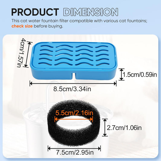 PETCHO 4-Pack Cat Water Fountain Filter Replacement Compatible with 108oz/3.2L Stainless Steel Cat Fountain, with Activated Carbon Filters, Multiple Filtration Isolates Floating Hairs