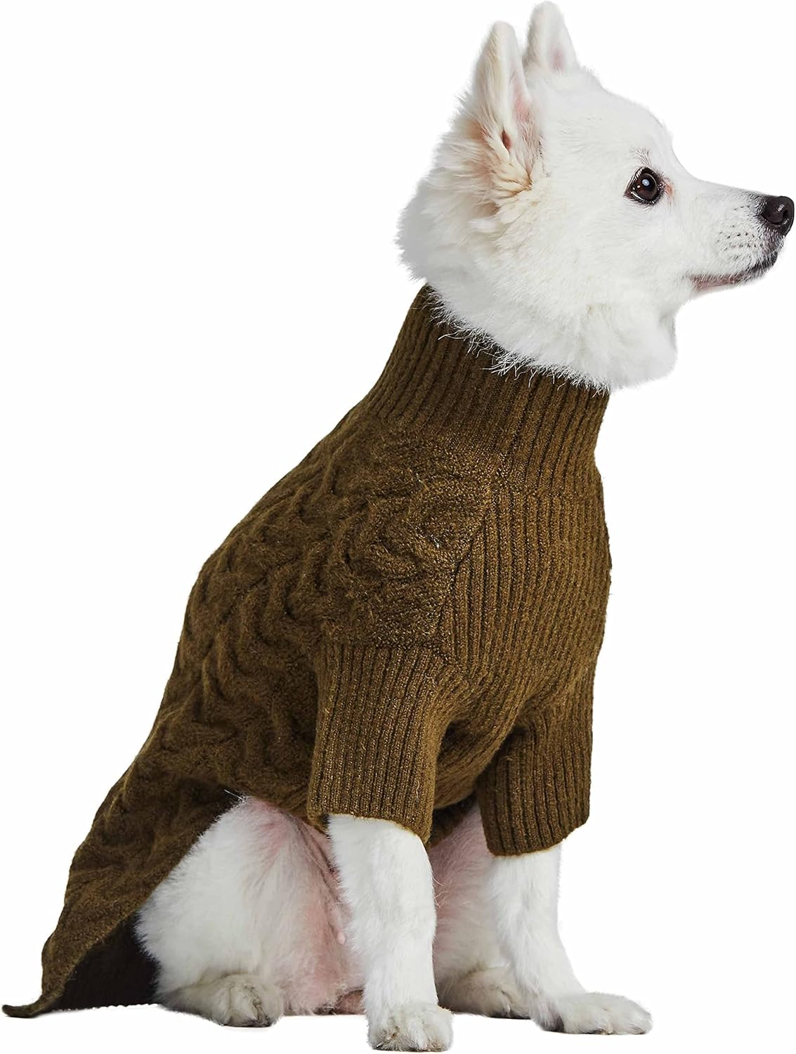 Blueberry Pet Classic Fuzzy Knit Dog Sweater, Turtle-Neck Christmas Style, Dark Olive, 12” Back Length, Lightweight & Cozy