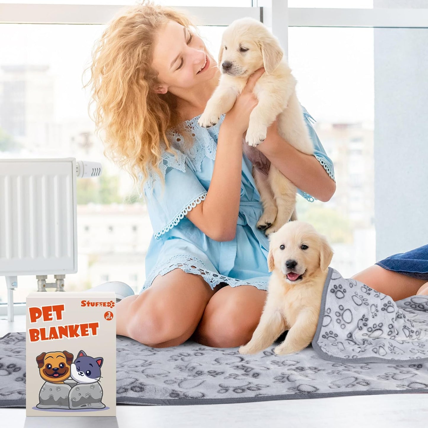 Stuffed 3pcs Premium Soft Dog Blankets for Small Dogs, Cat Blanket Calming Washable for Bed Couch Crate Protection Cover, Dog Puppy Kitten Essentials Christmas Dog Gifts, 24 * 32 inches, Grey