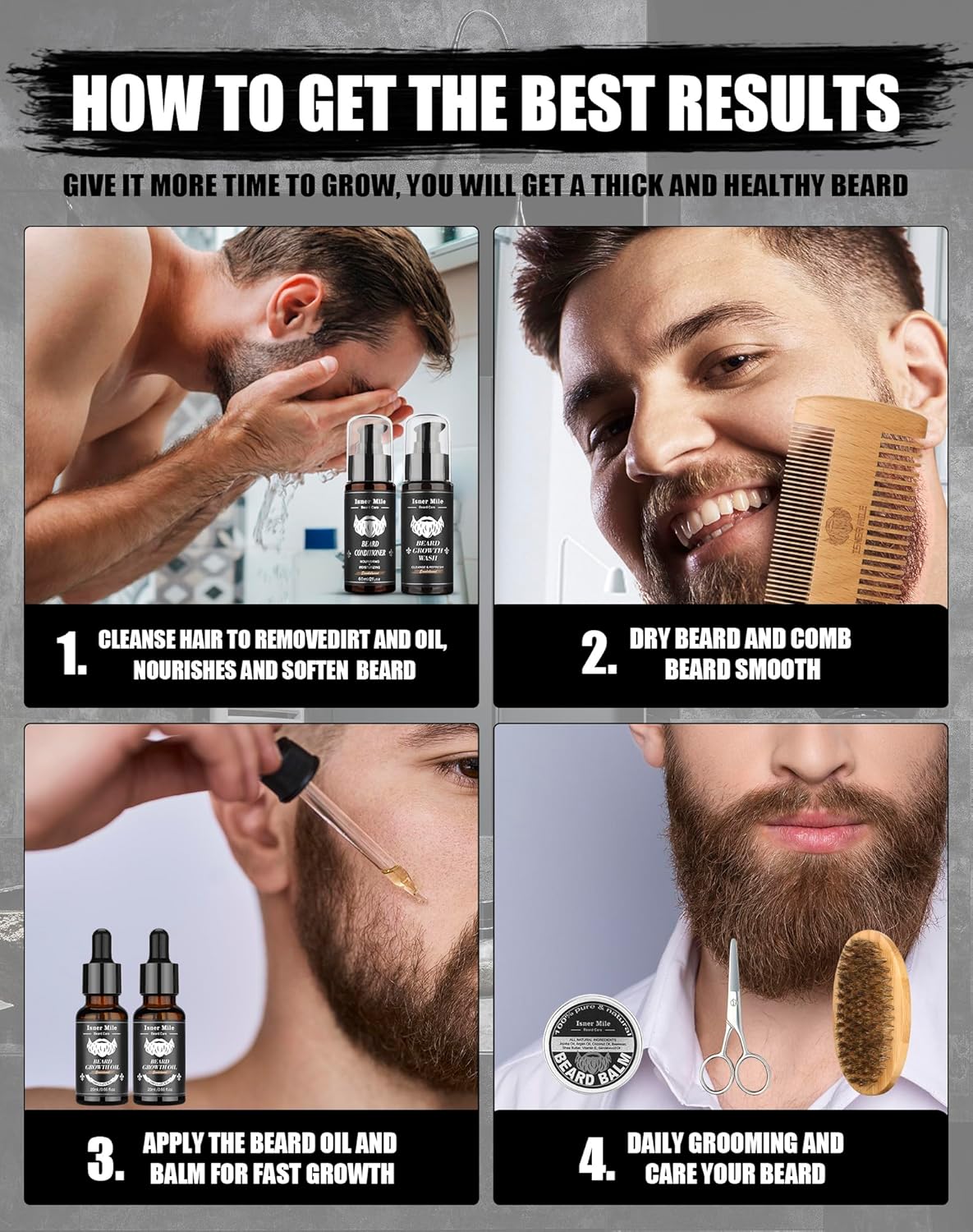 Beard Kit for Men Grooming & Care: with 2 Pack Beard Oils and Balm - Wash & Conditioner for After Shave Lotions Sandalwood, Brush and Comb Sets with Scissors, Valentines Fathers Gifts for Dad/Men/Him
