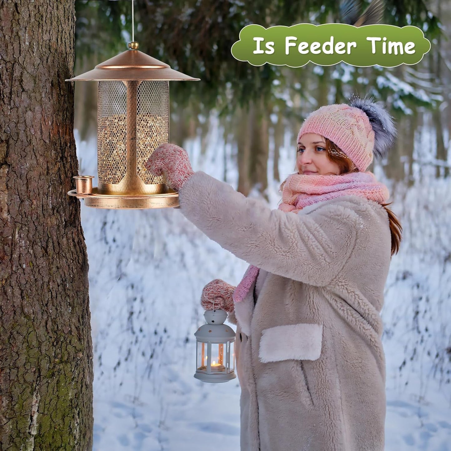 Bird Feeder,Heavy Duty Bird Feeders for Outdoors, Metal Squirrel Proof with 3 Extra Feeding Ports,4 LB Large Capacity Wild Birdfeeder for Outside Hanging Garden Yard Backyard