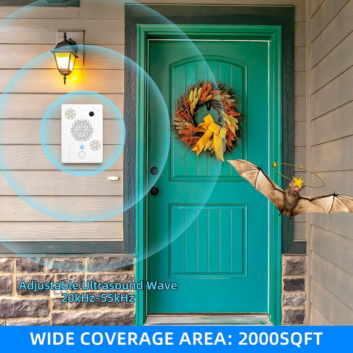 2026 Upgraded Ultrasonic Bat Deterrent for Attic & Roof, Portable Rechargeable Bat Repellent for House Eaves, Safe Electronic Pest Control to Keep Bats Away from Porch & Indoor, 2 Pack