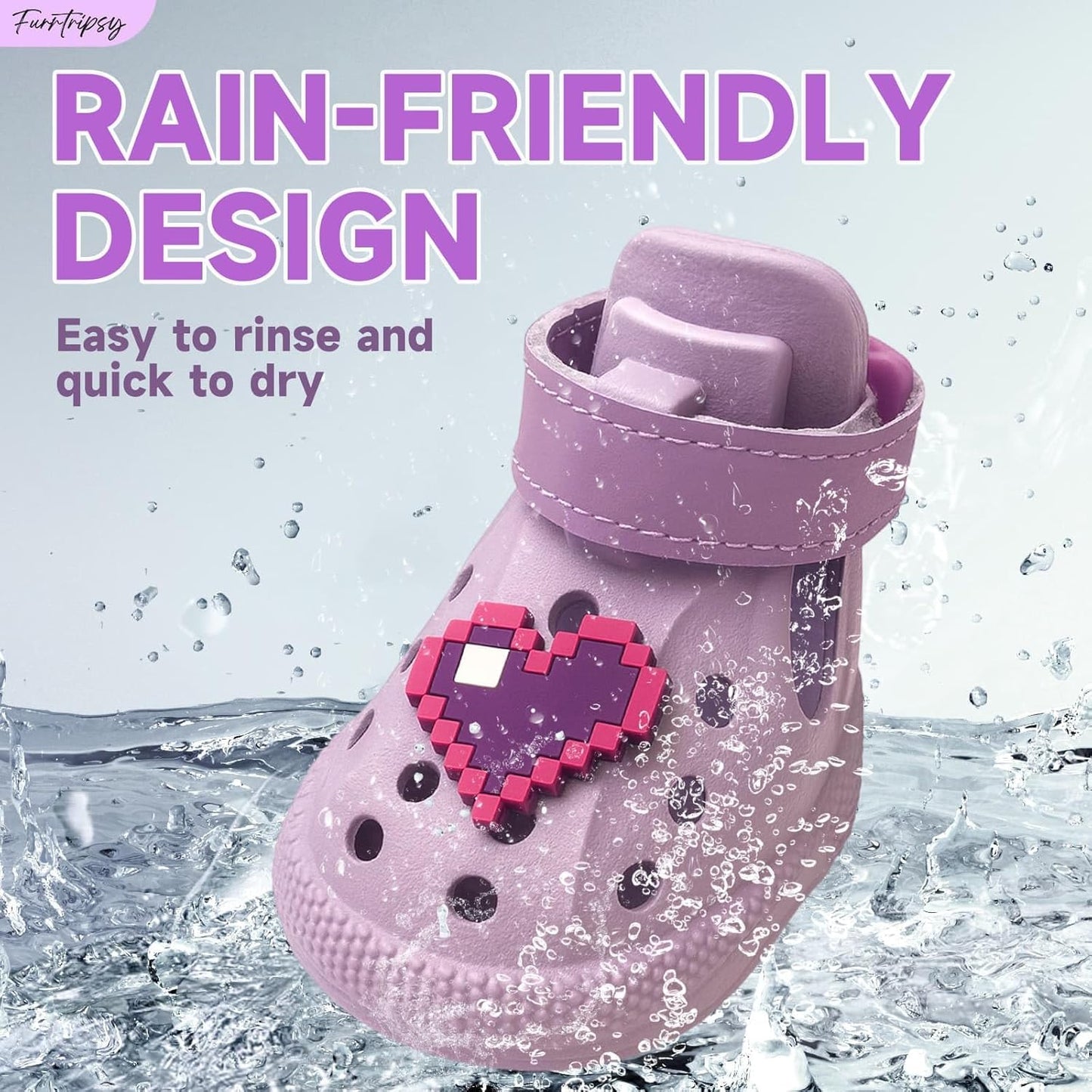 Dog Shoes,Non-Slip Waterproof Sandals for Hot Pavement, Breathable Perforated Boots,Adjustable Straps Dog Rain Booties for Summer Beach and Rainy Day(Purple,#6)