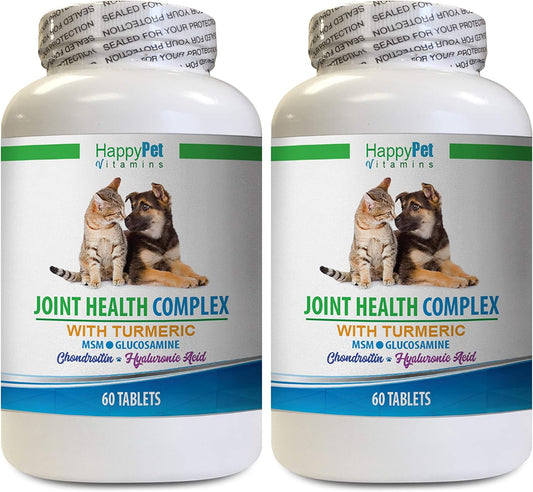 Dog Healthy Coat Supplement - PET Joint Health Complex with Turmeric - Dogs and Cats - MSM GLUCOSAMINE - Immune Boost - Vitamin c for Dogs chewabl - 2 Bottles (120 Tablets)