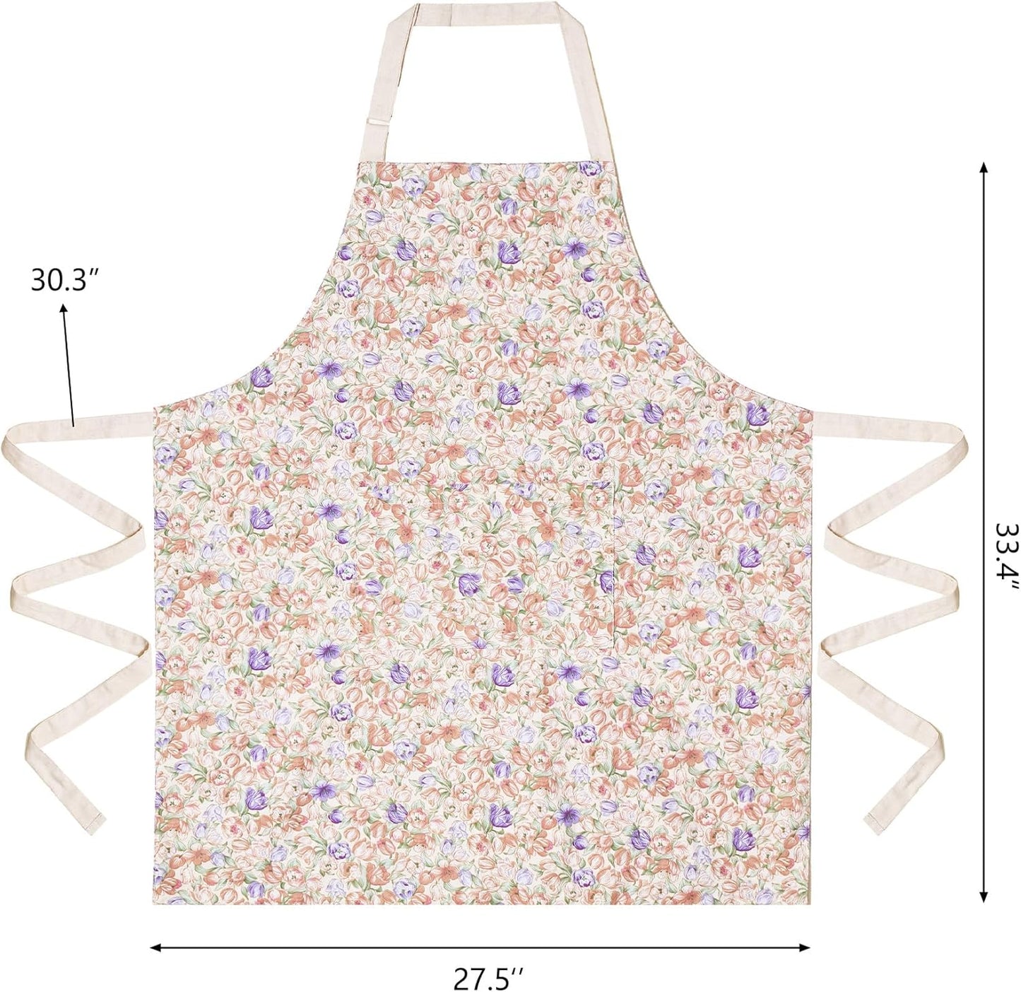 Kitchen Aprons for Women with 2 Pockets,Double Sided Vintage Adjustable Apron for Gardening Cooking Arting Painting