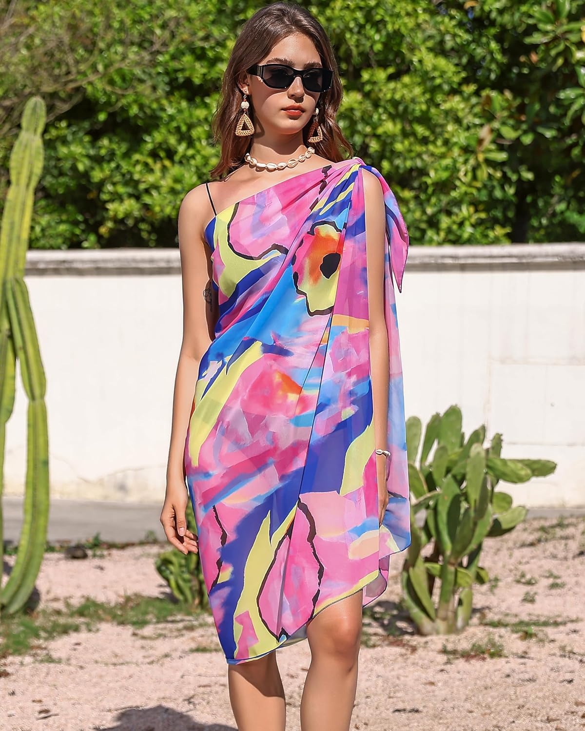 Eicolorte Womens Beach Cover Up Chiffon Sheer Bikini Beach Swimsuit Coverup Sarong Pareo Wraps for Women