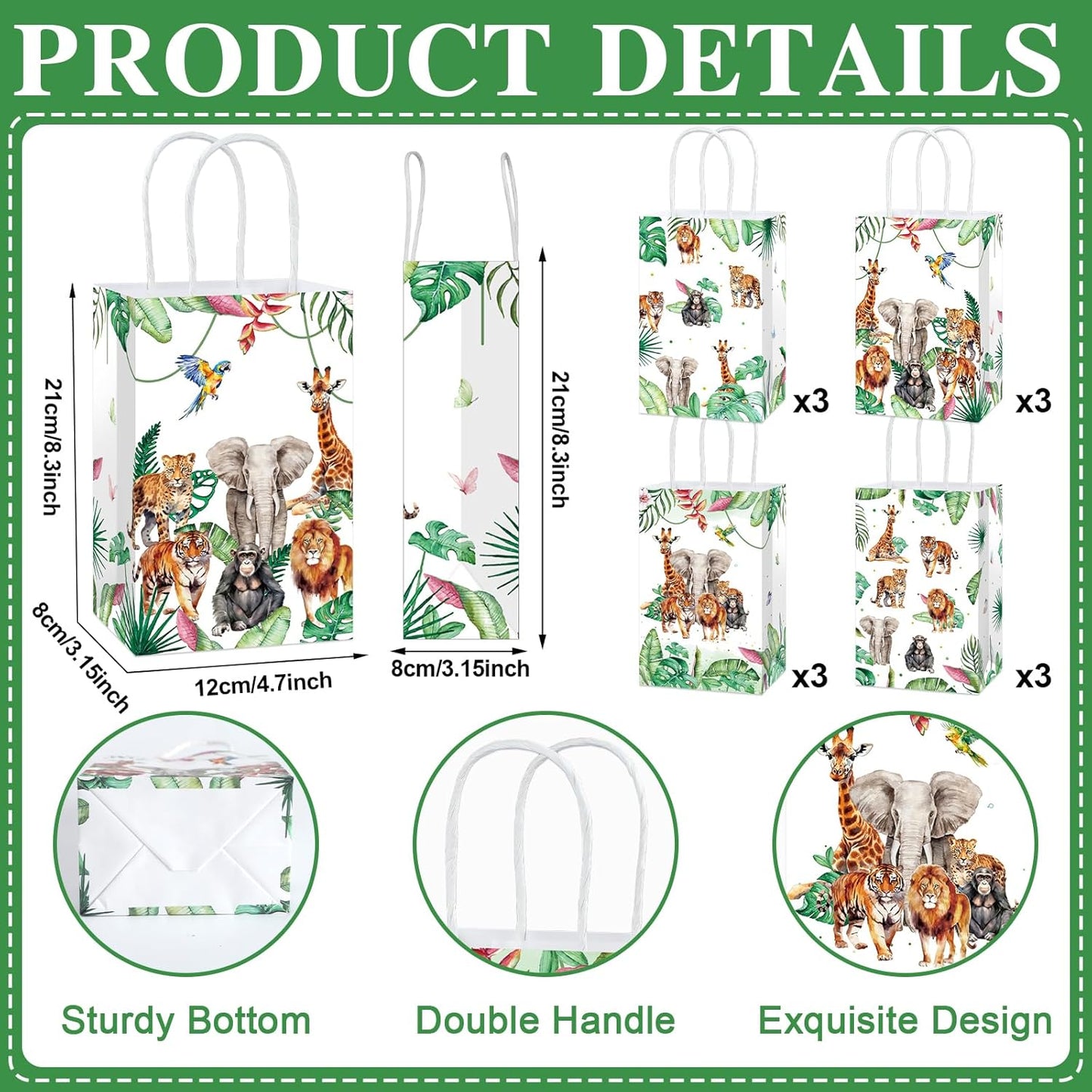 24Pcs Jungle Birthday Party Favor Bags Safari Animals Themed Party Decorations Jungle Wild Theme Treat Bags Zoo Animals Gift Goodie Bag for Forest Wildlife Animal Gold Safari Zoo Birthday Supplies